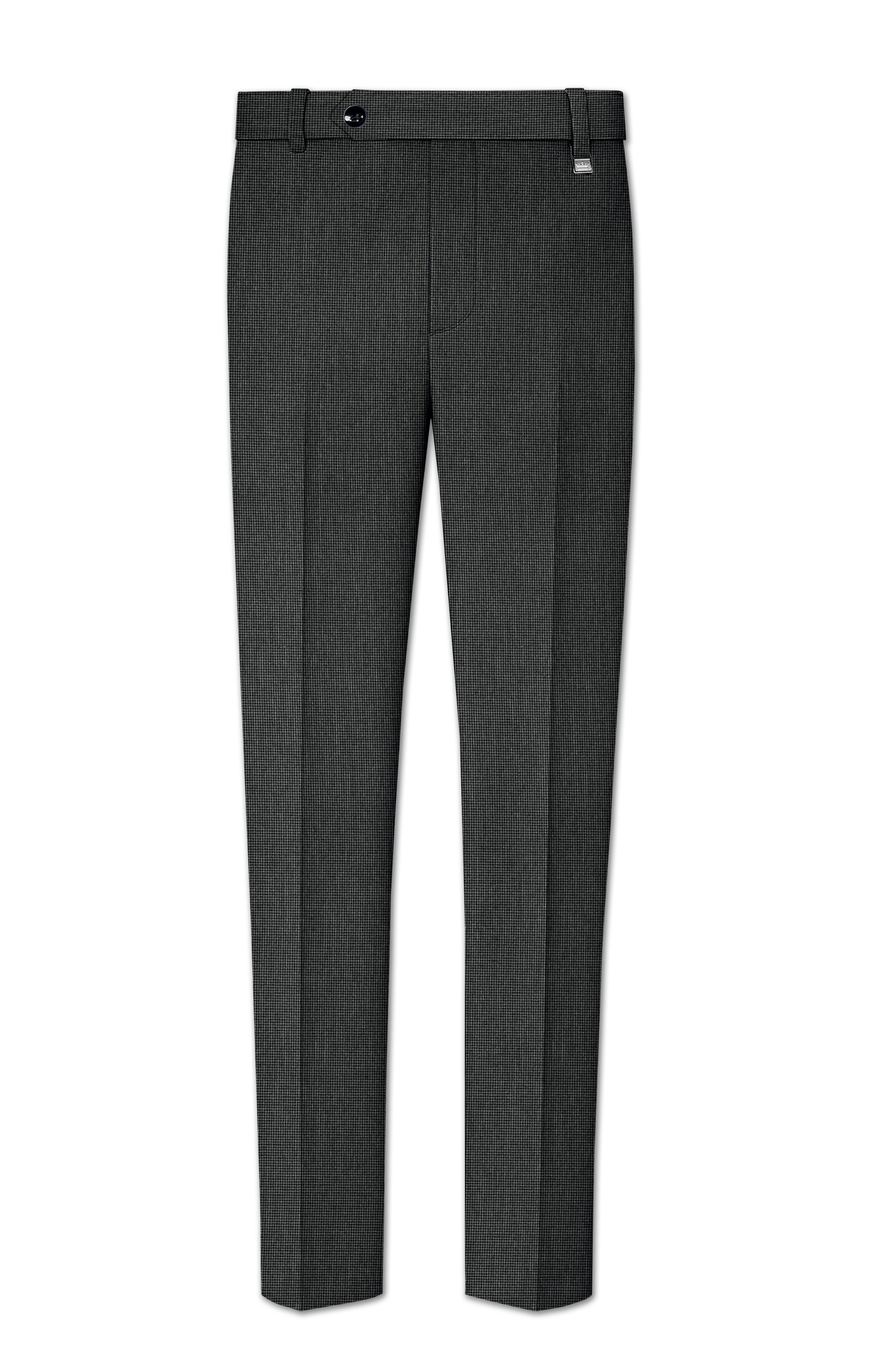 Granite Grid-Piano Gray houndstooth Textured Wool Rich Stretchable Waistband Pant