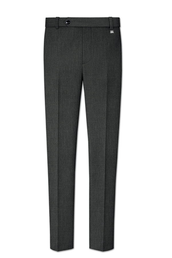 Granite Grid-Piano Gray houndstooth Textured Wool Rich Stretchable Waistband Pant