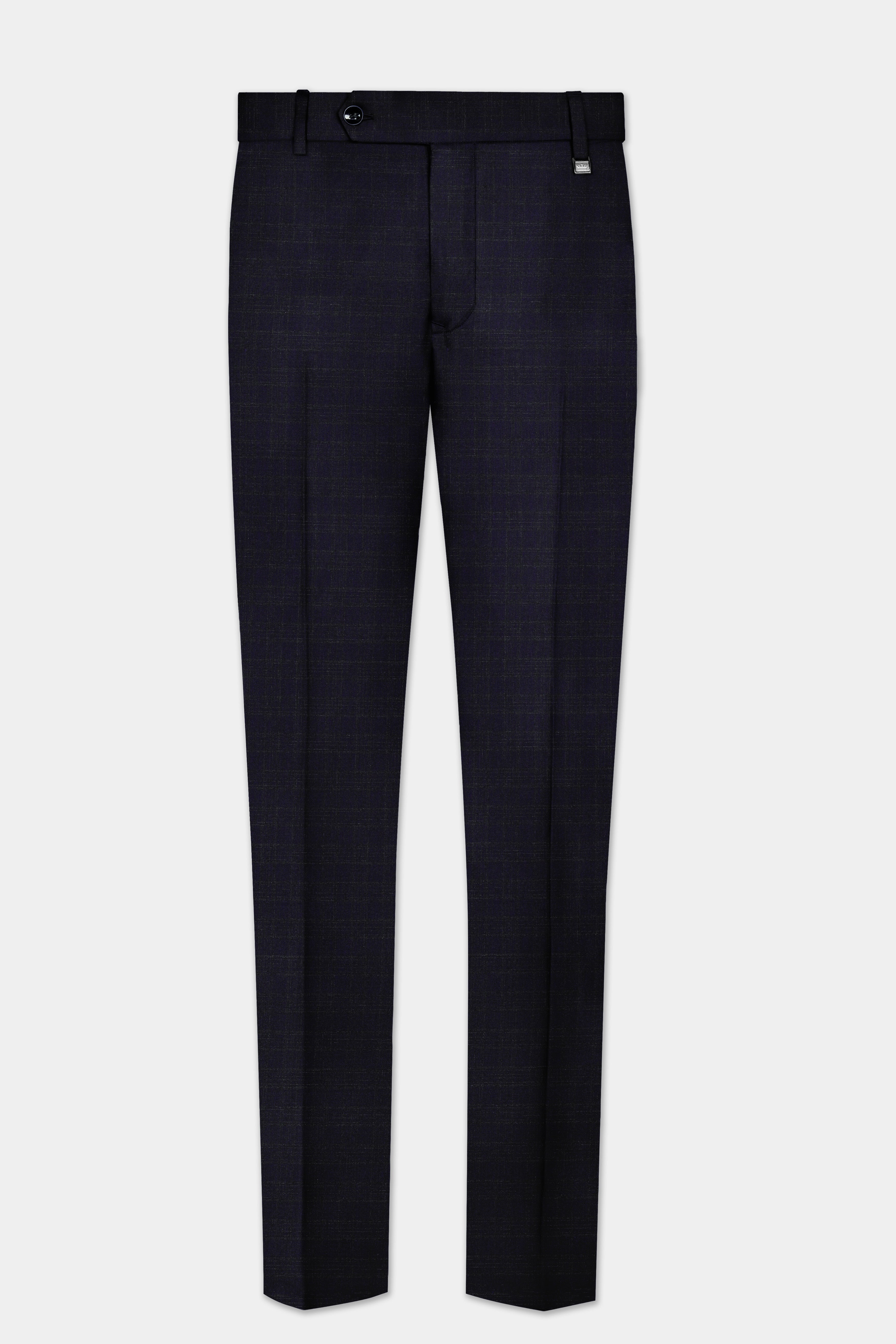 Ashford-Cinder Blue Plaid Wool Rich Stretchable Waistband Pant
