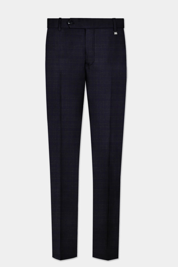 Ashford-Cinder Blue Plaid Wool Rich Stretchable Waistband Pant