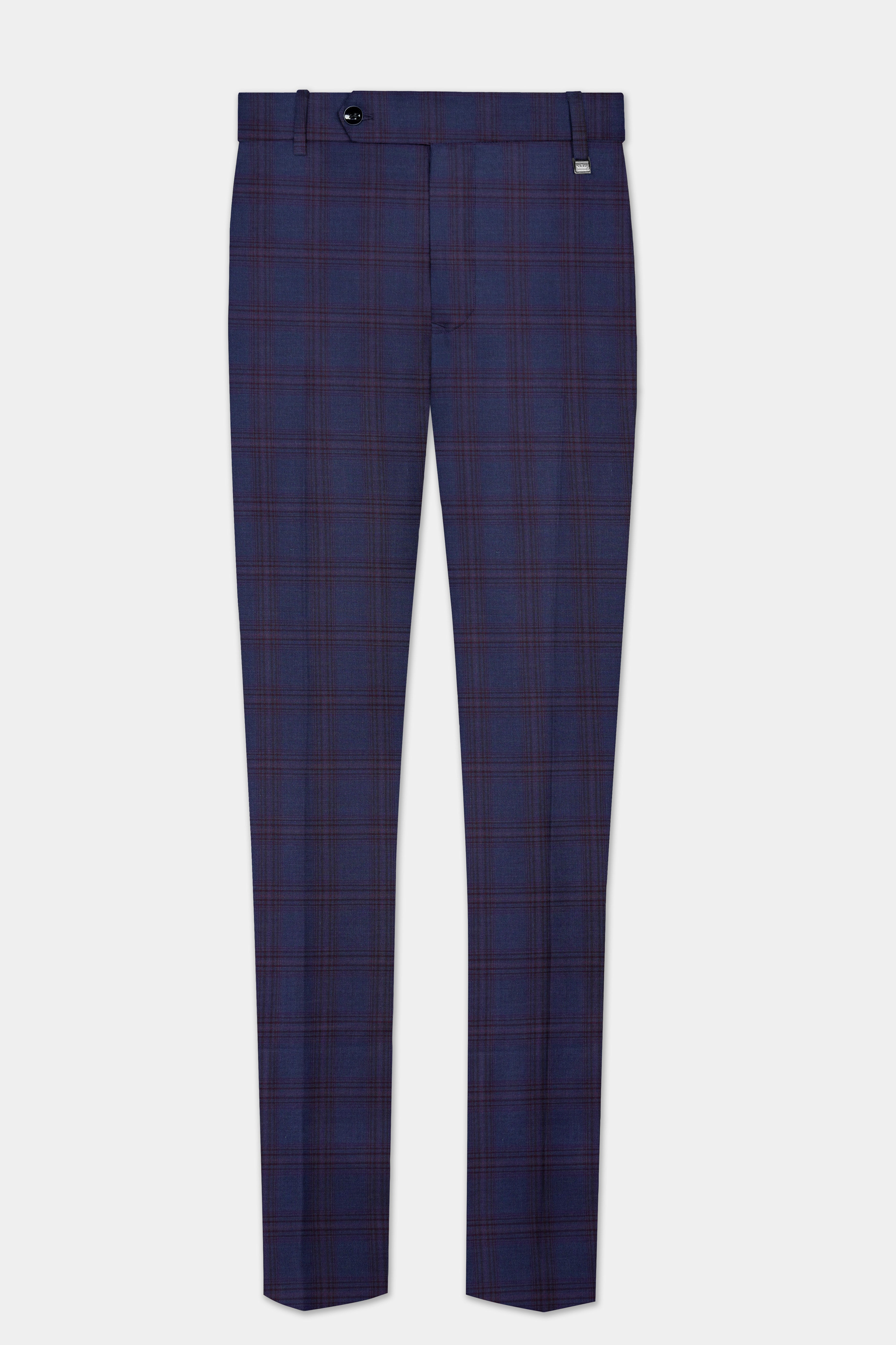 Ocean Crest-Martinique Blue Plaid Wool Rich Stretchable Waistband Pant