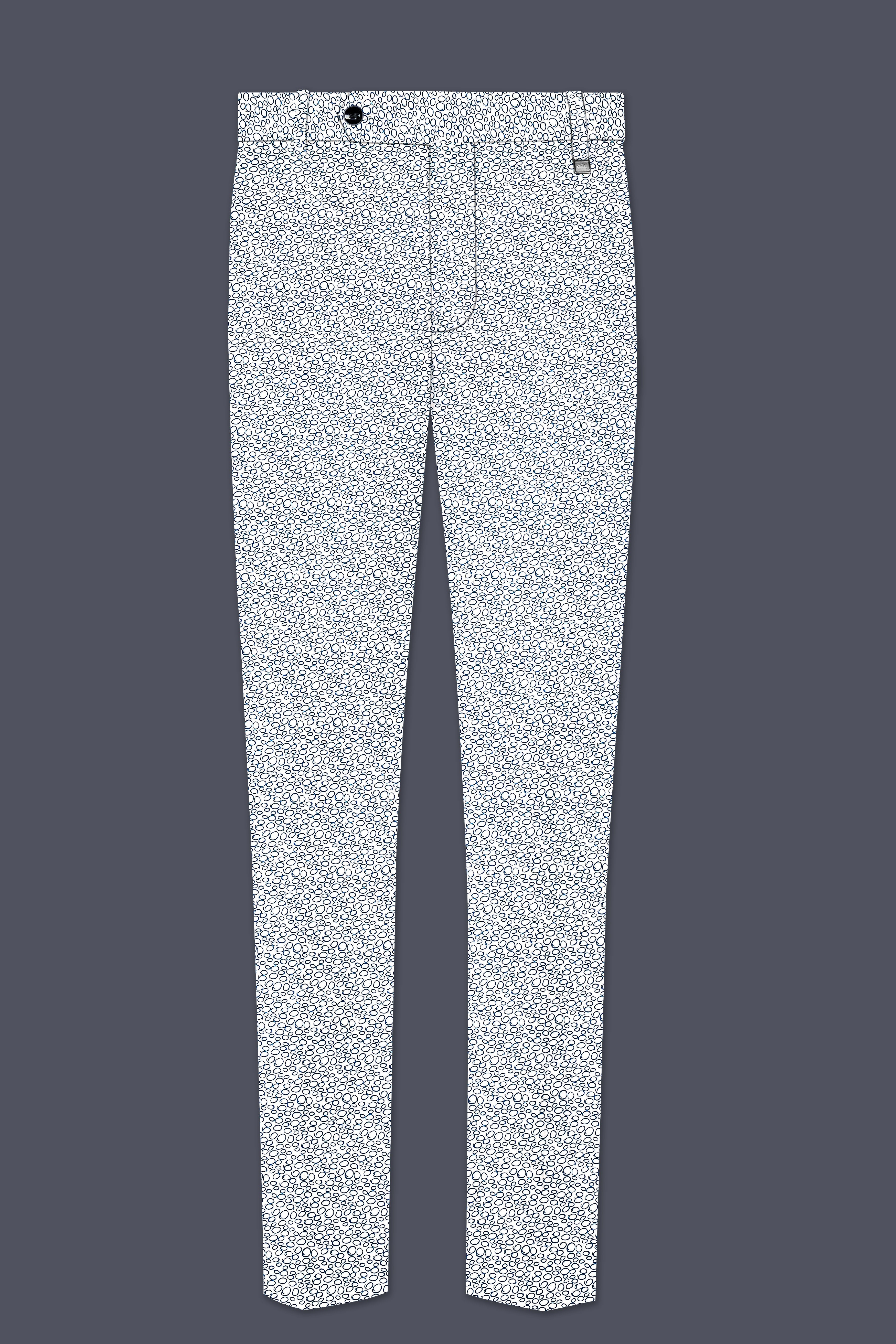 Azure Mist-Bright White And Stratos Blue Printed Cotton Stretchable Waistband Pant