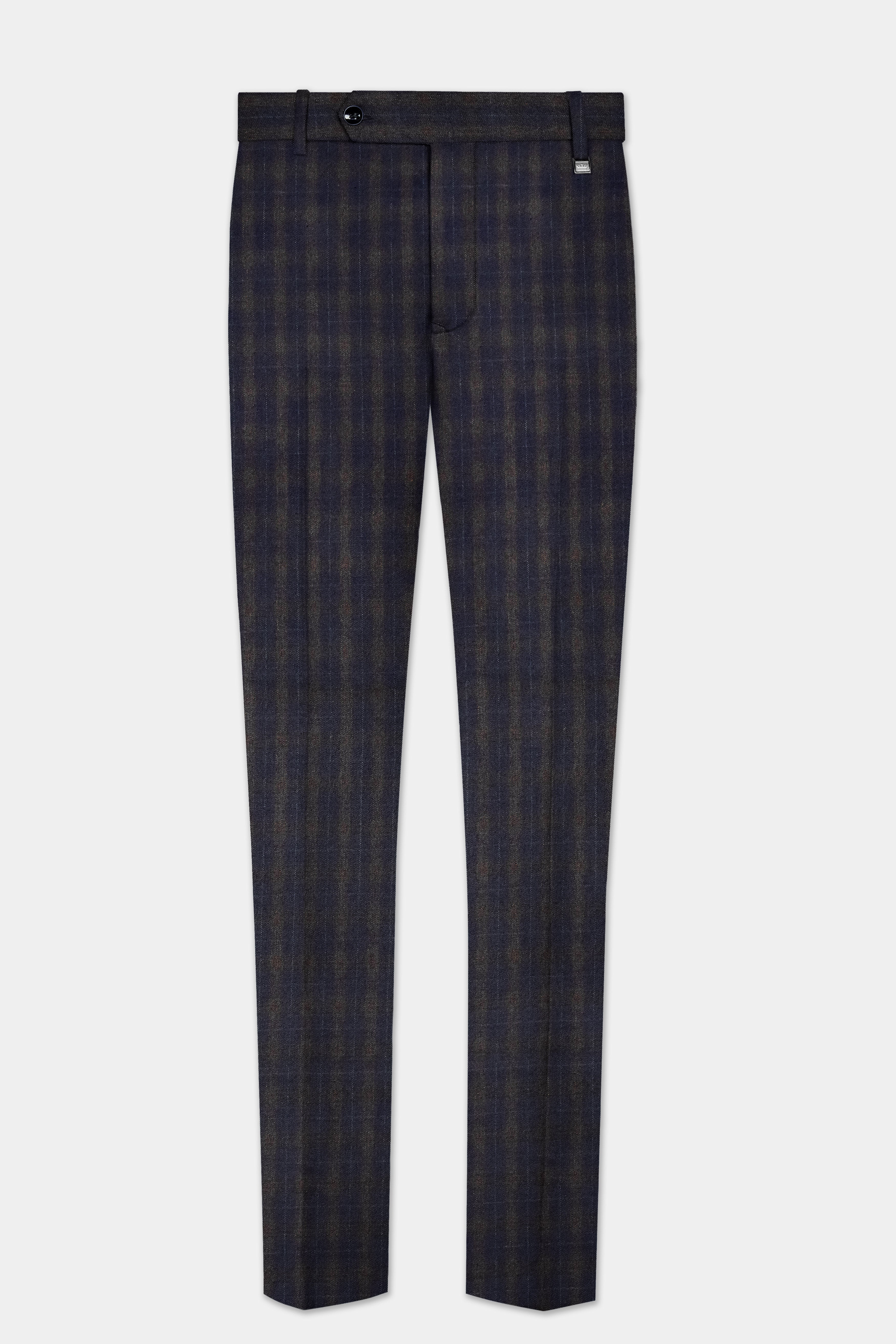 Racing-Mirage Blue And Recing Brown Plaid Wool Rich Stretchable Waistband Pant