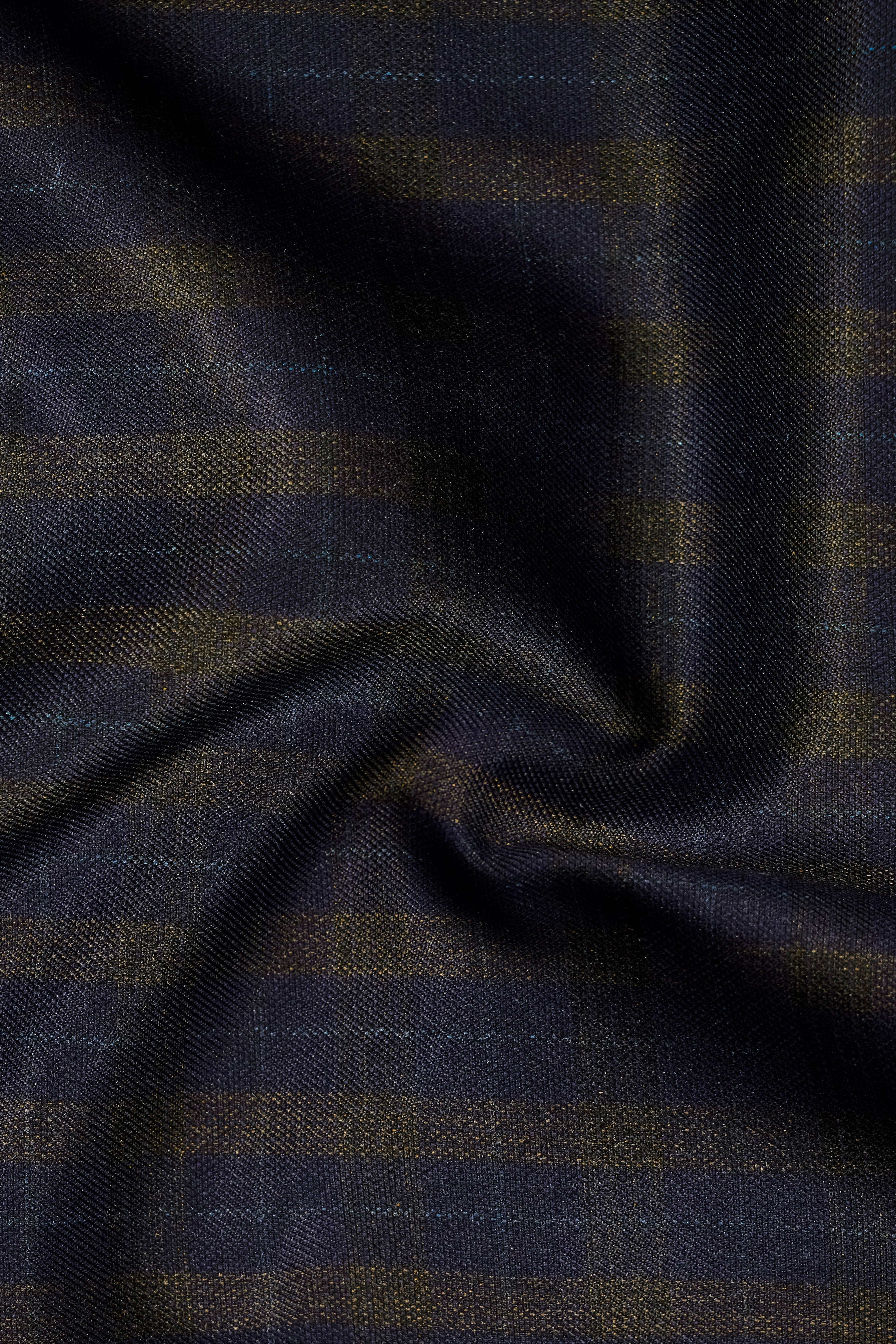 Racing-Mirage Blue And Recing Brown Plaid Wool Rich Stretchable Waistband Pant