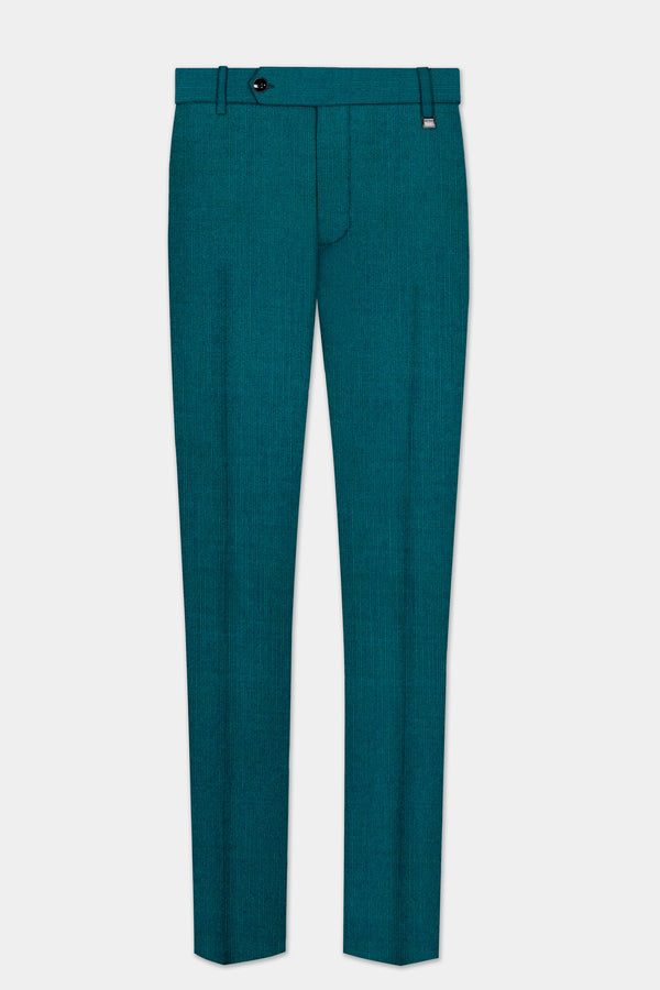 Sapphire-Peacock Blue Solid Wool Rich Stretchable traveler Pant