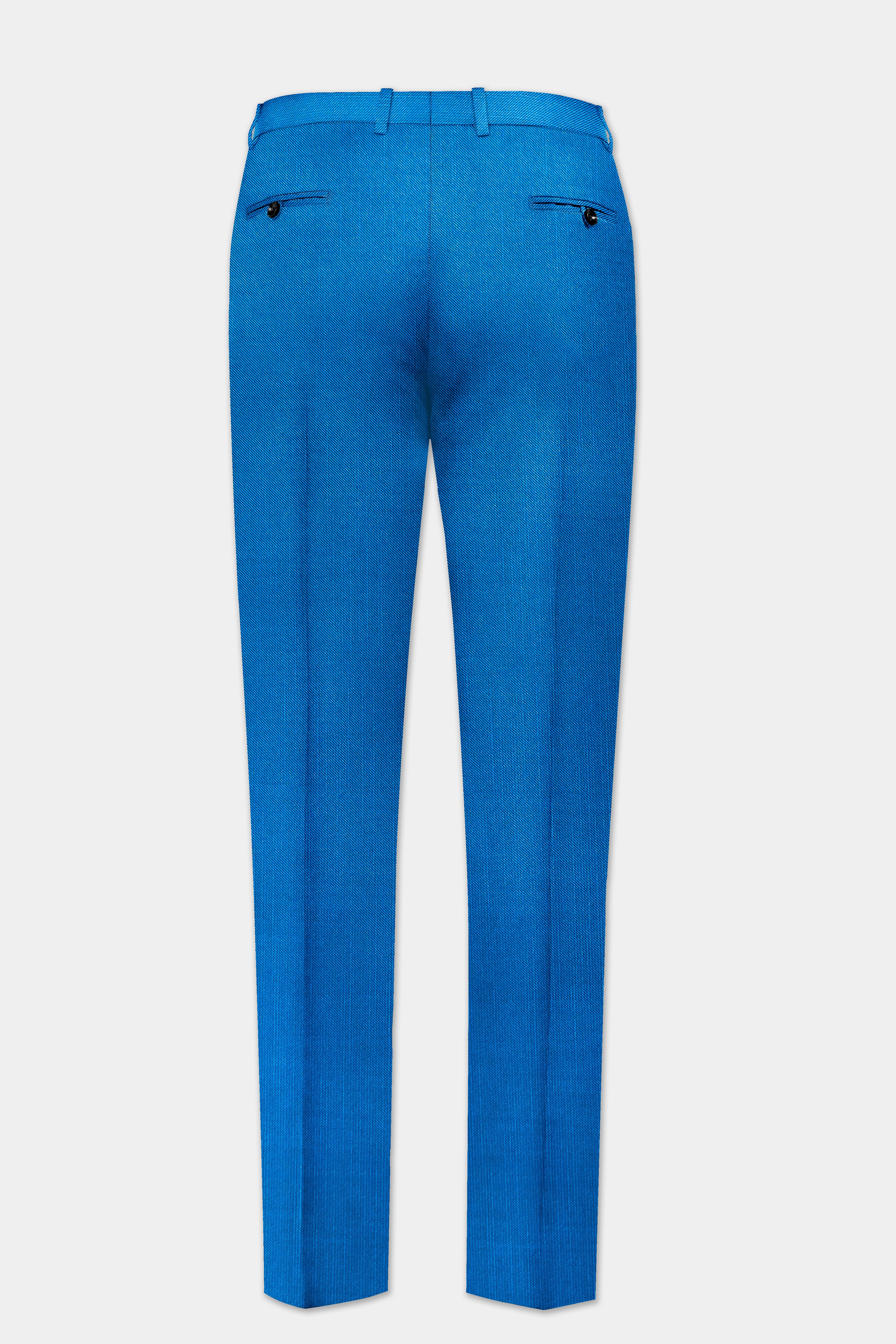 Azure-Venice Blue Solid Wool Rich Slight Stretch Waistband Pant