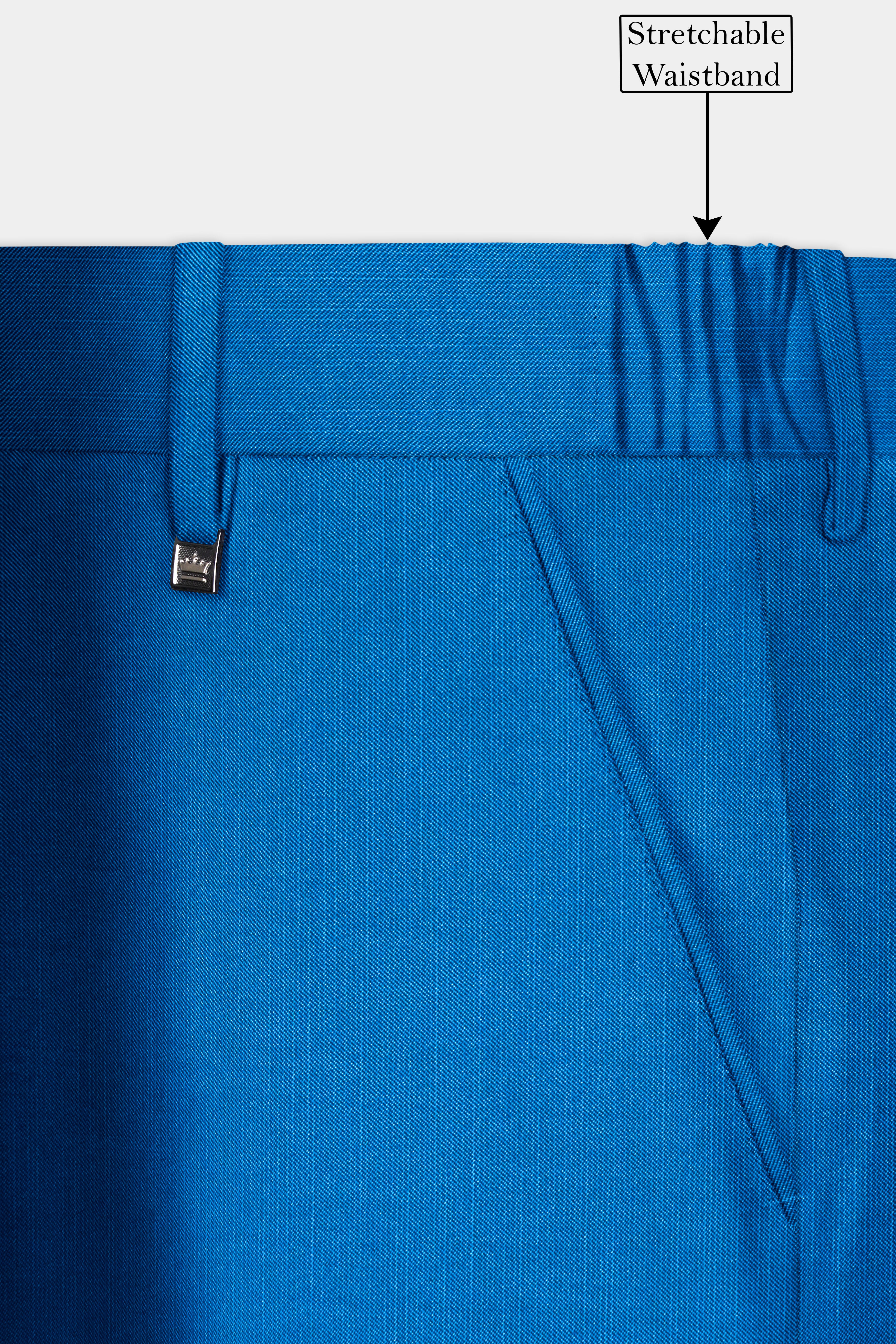 Azure-Venice Blue Solid Wool Rich Slight Stretch Waistband Pant