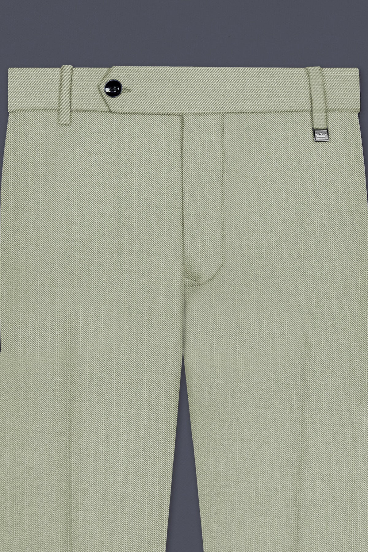 Lichen-Norway Green Solid Wool Rich Slight Stretch Waistband Pant