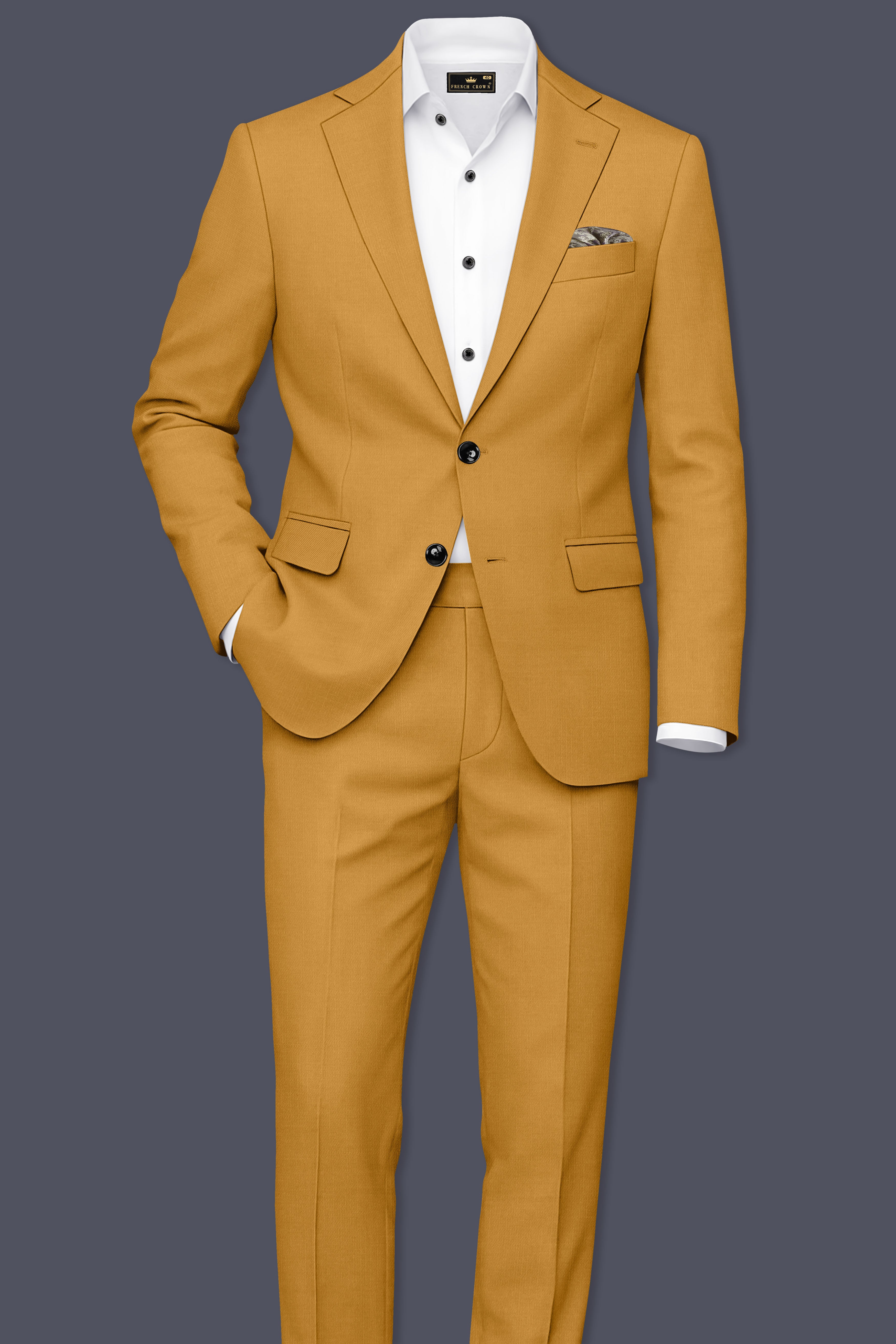 Saffron-Harvest Yellow Solid Wool Rich Slight Stretch Waistband Pant
