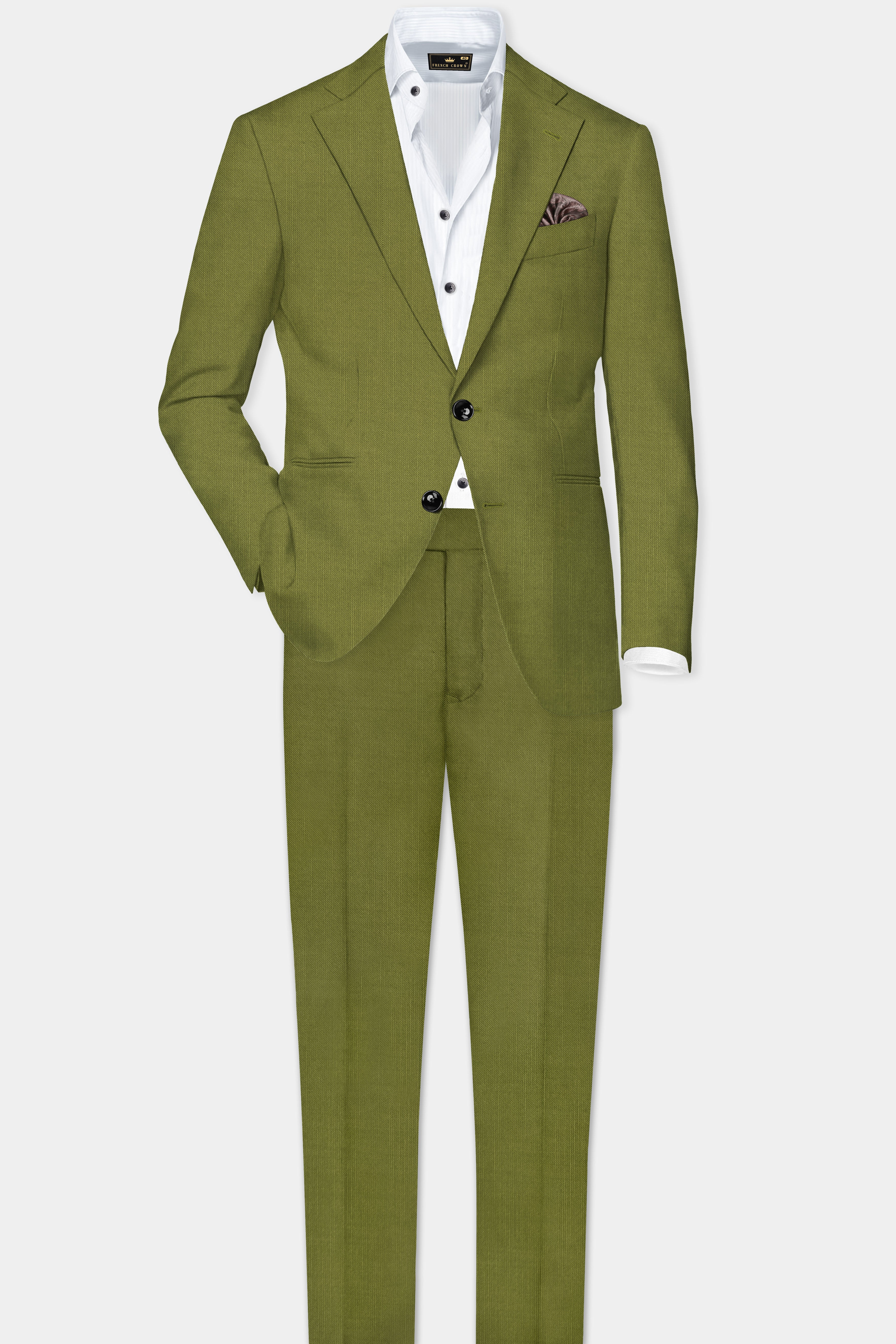 Glade-Muddy Green Solid Wool Rich Slight Stretch Waistband Pant