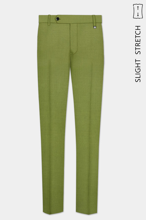 Pistachio-Wasabi Green Solid Wool Rich Slight Stretch Waistband Pant