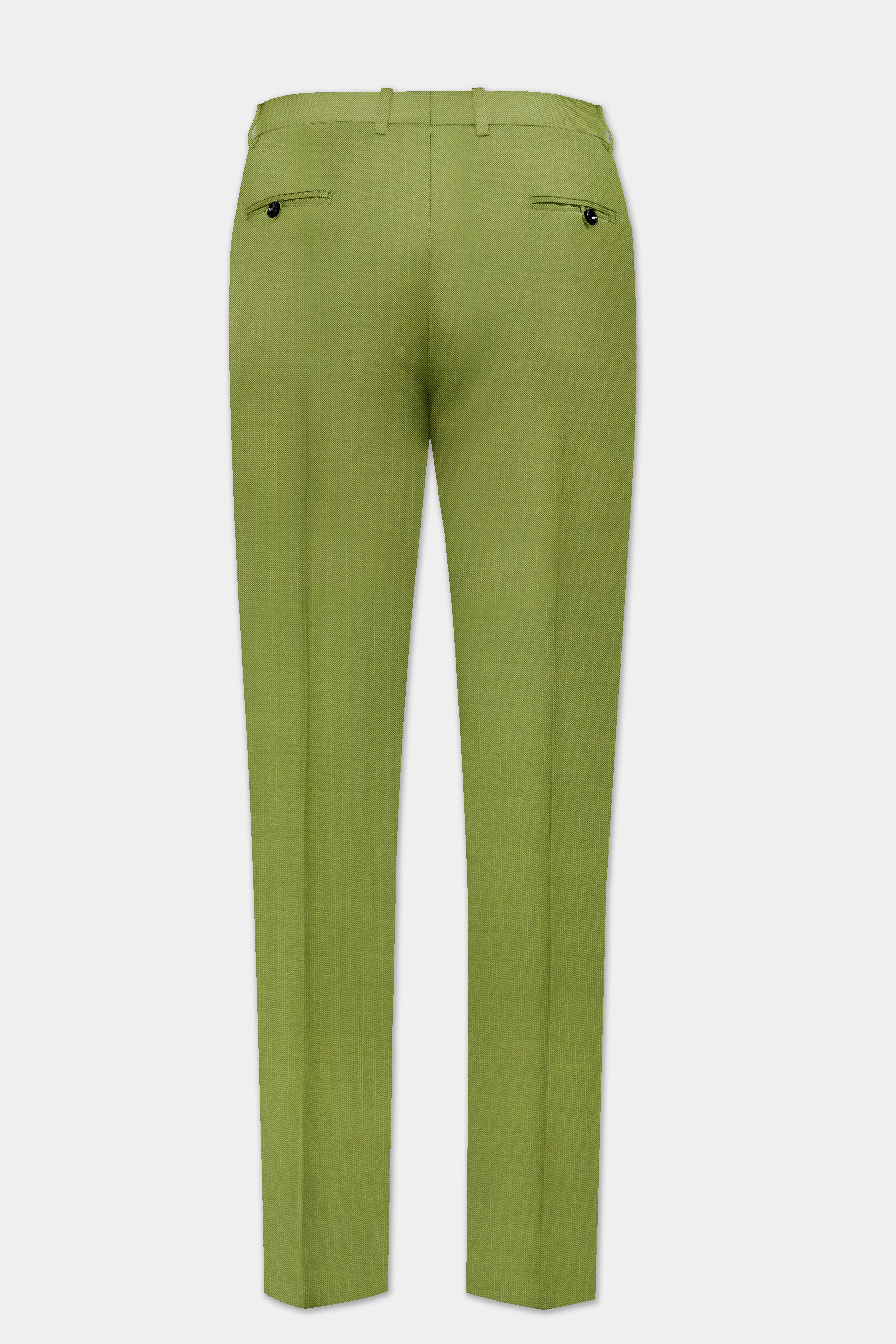 Pistachio-Wasabi Green Solid Wool Rich Slight Stretch Waistband Pant