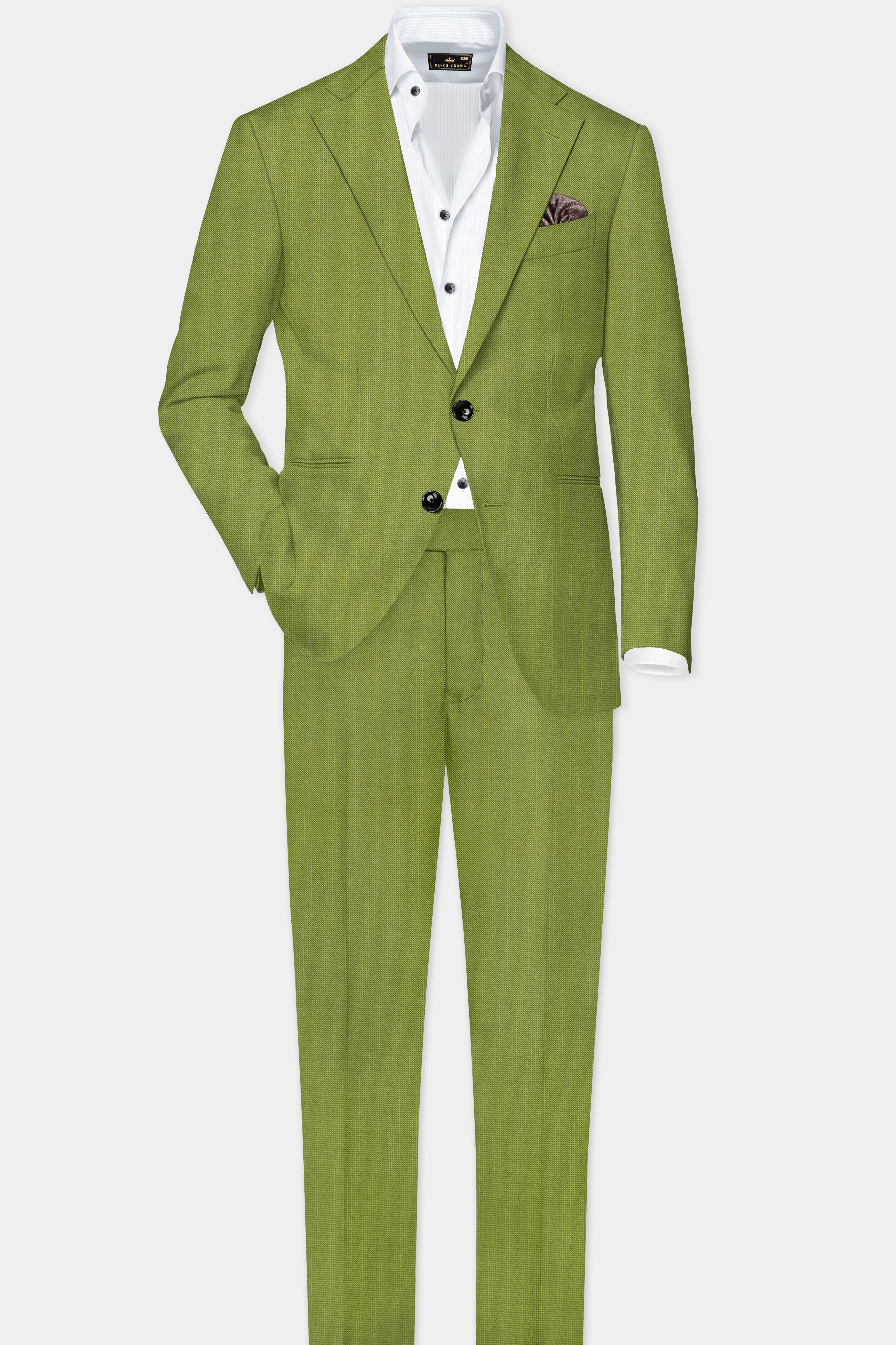 Pistachio-Wasabi Green Solid Wool Rich Slight Stretch Waistband Pant