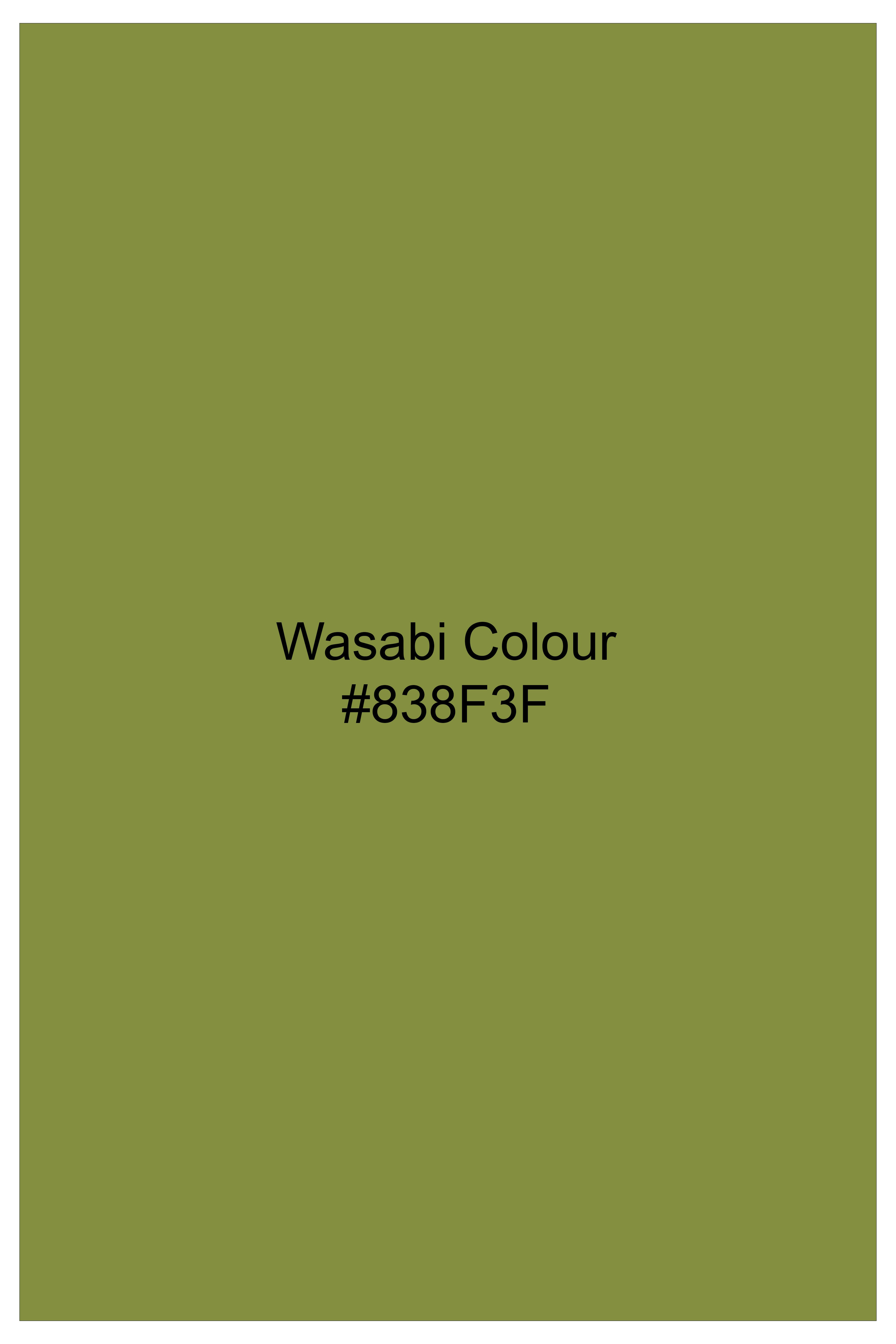 Pistachio-Wasabi Green Solid Wool Rich Slight Stretch Waistband Pant