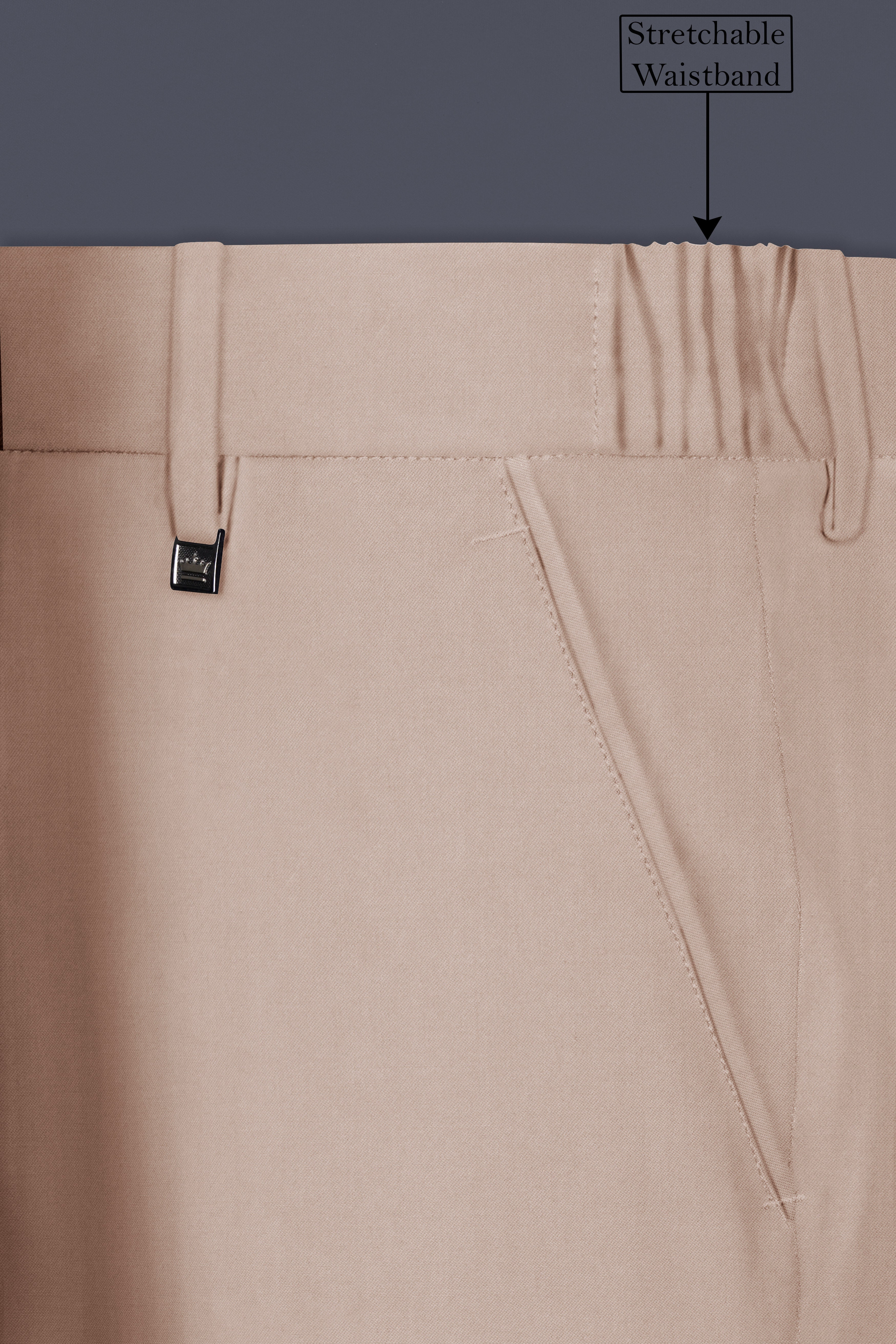Clam Shell Cream Solid Cotton Stretchable Waistband Pant