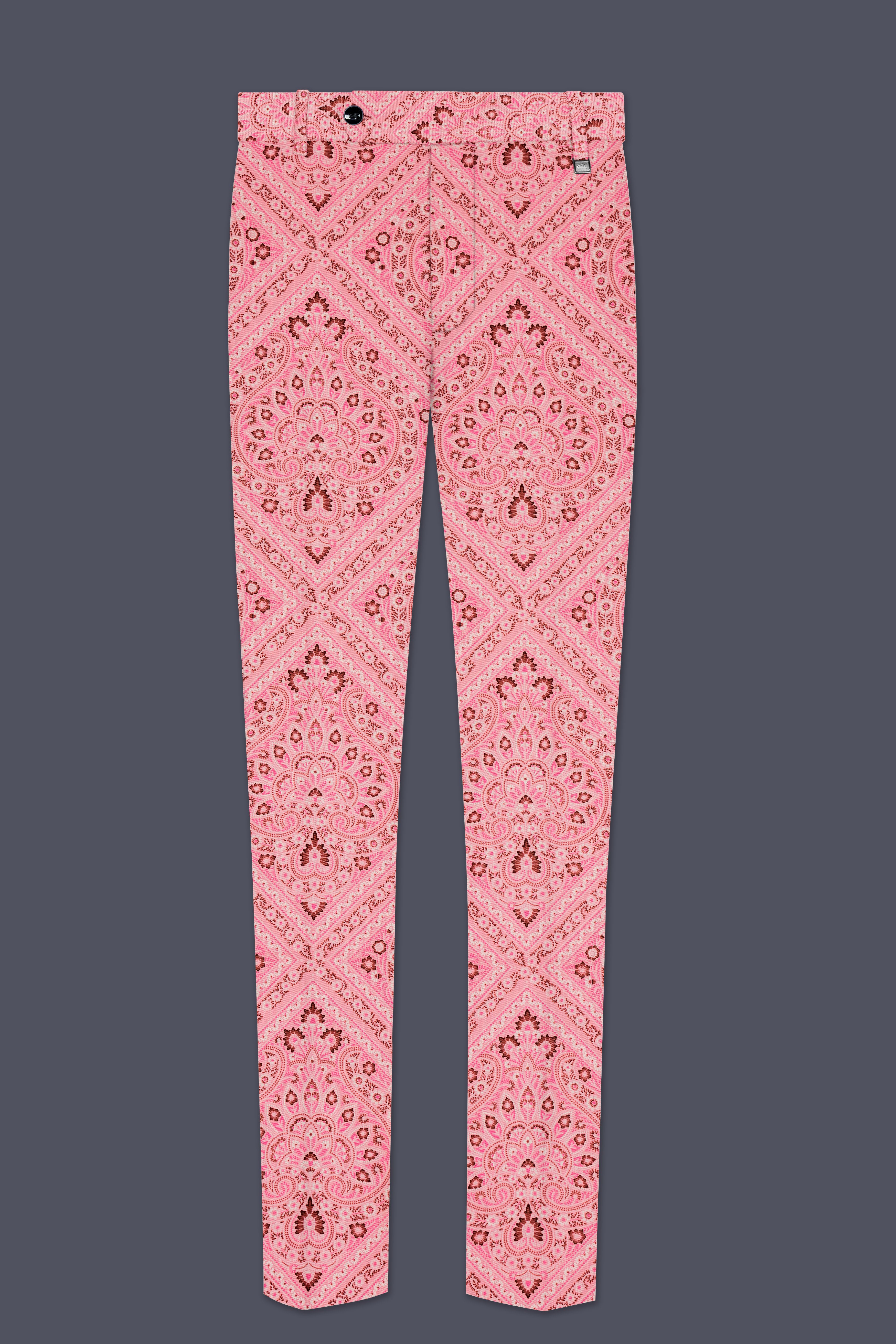 Rose Bud Pink Printed Cotton Stretchable Waistband Pant