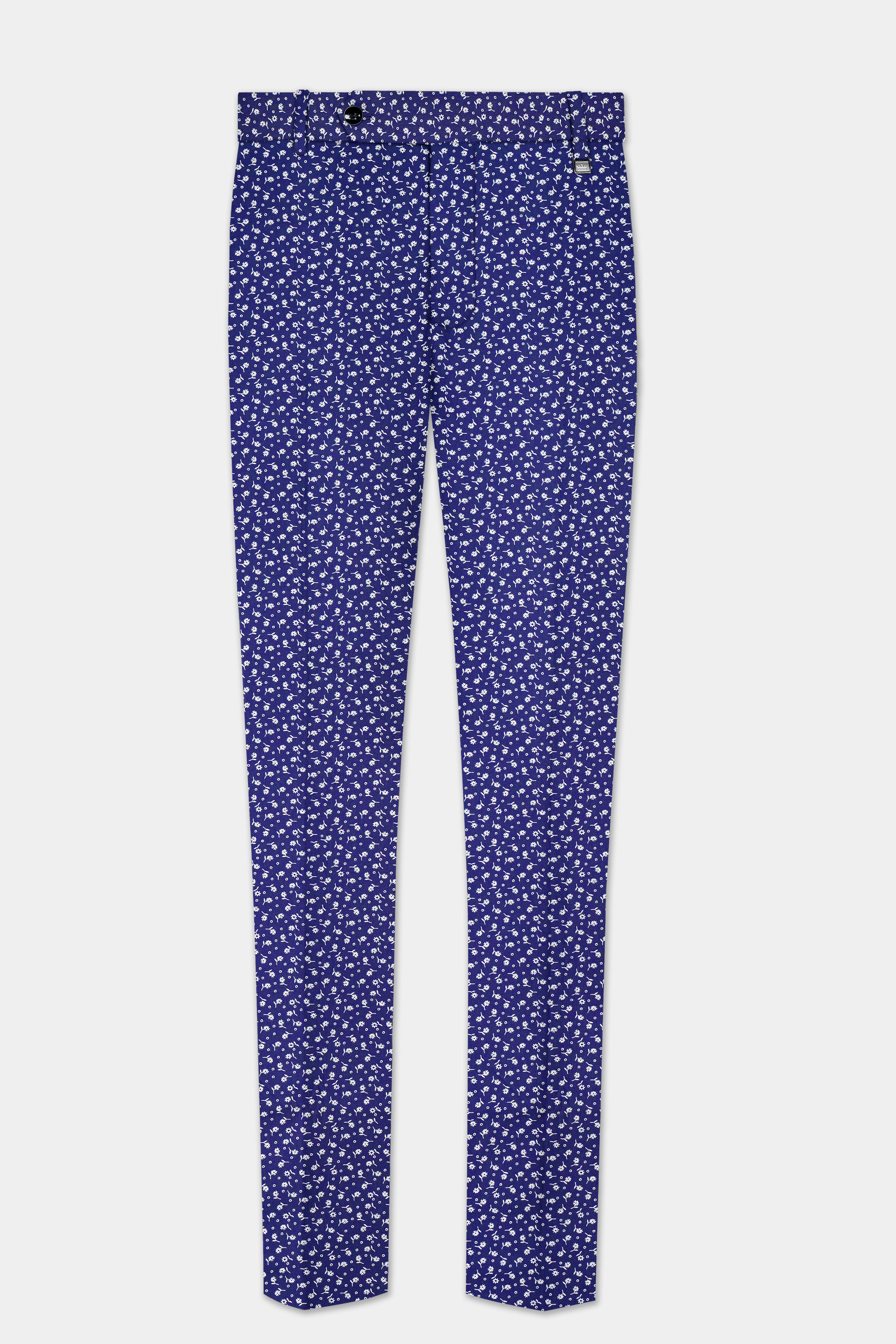 Meteorite Blue Printed Cotton Stretchable Waistband Pant