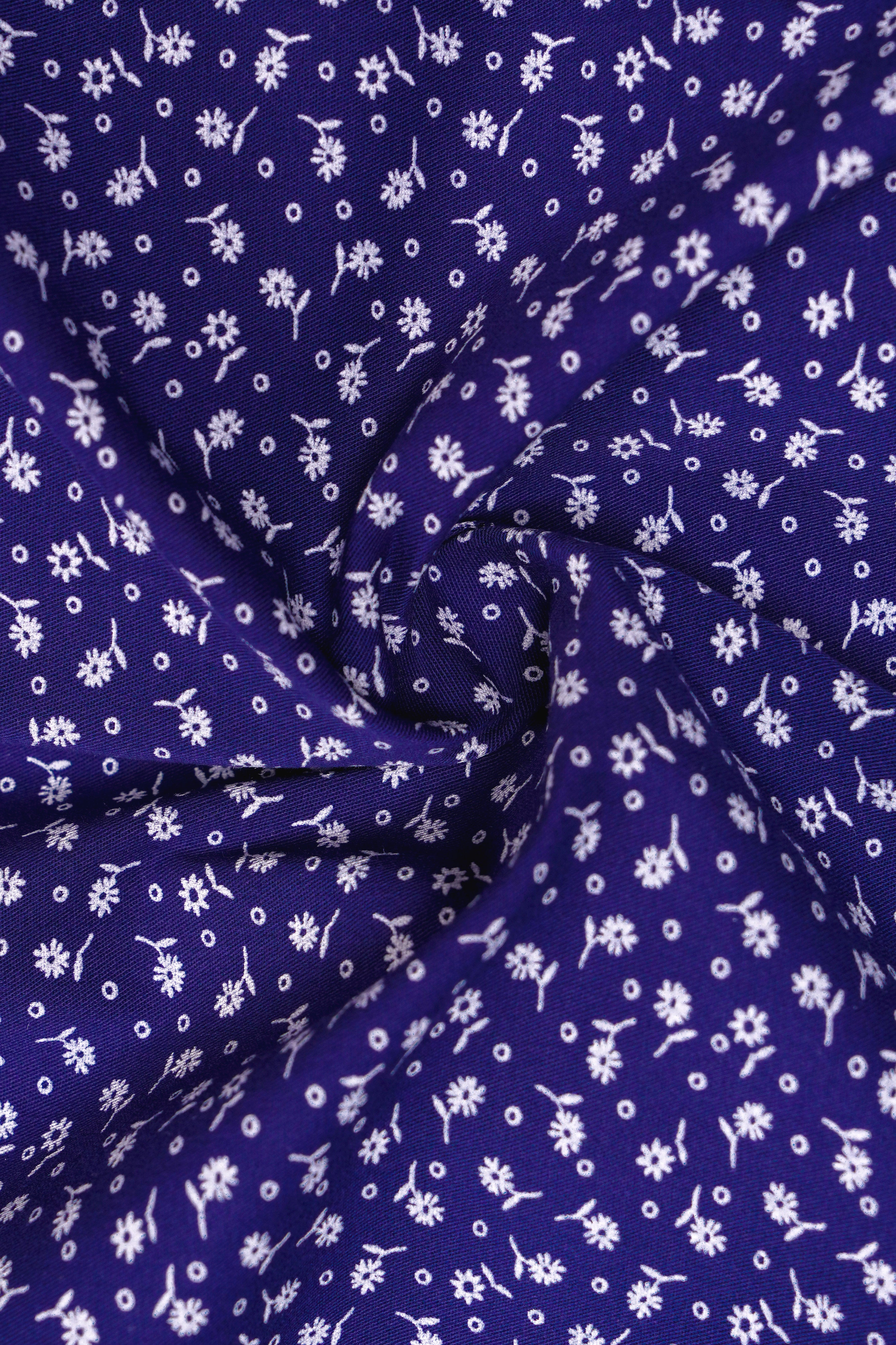 Meteorite Blue Printed Cotton Stretchable Waistband Pant