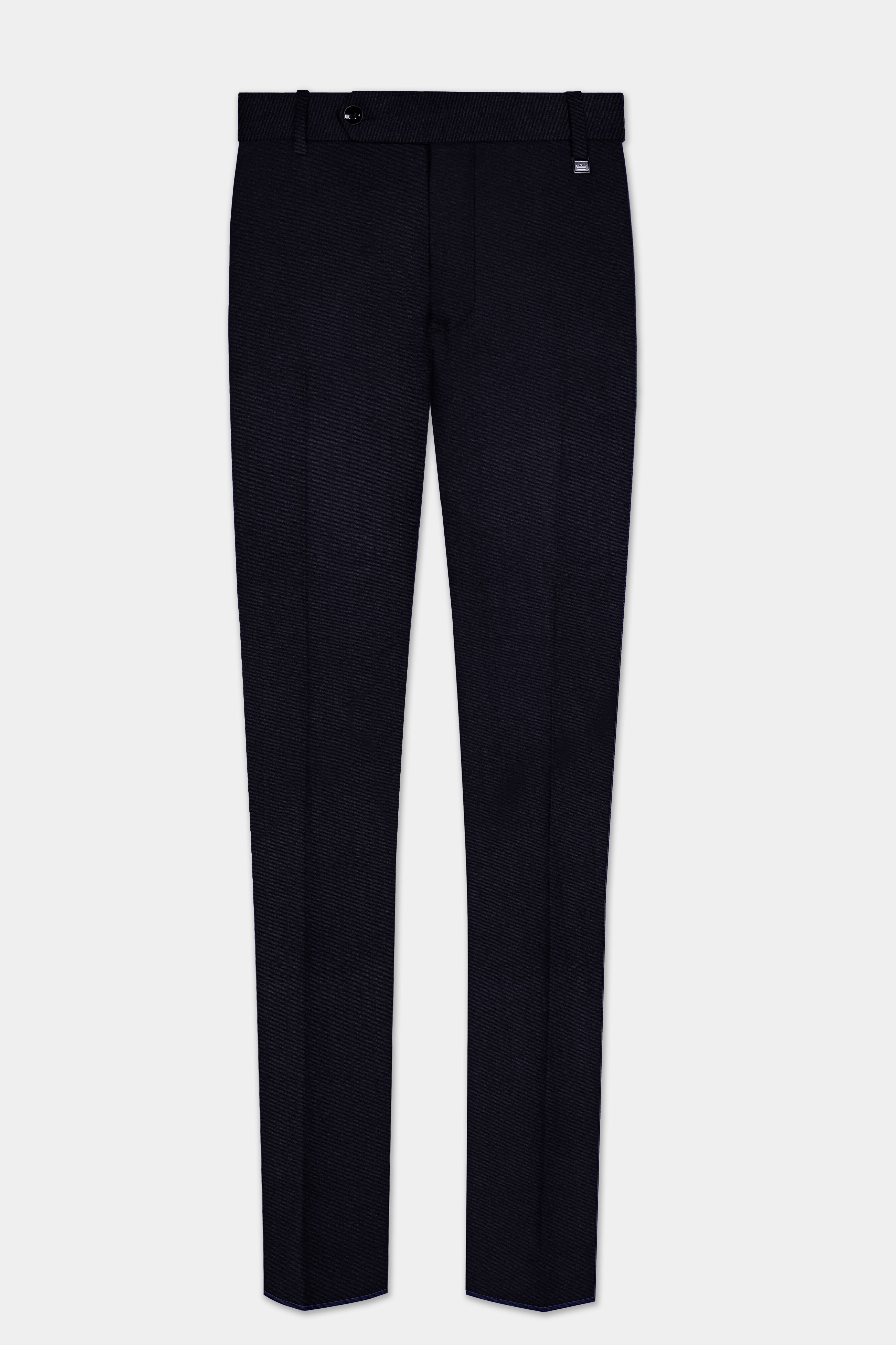 Vulcan Blue Solid Wool Rich Stretchable Waistband Pant