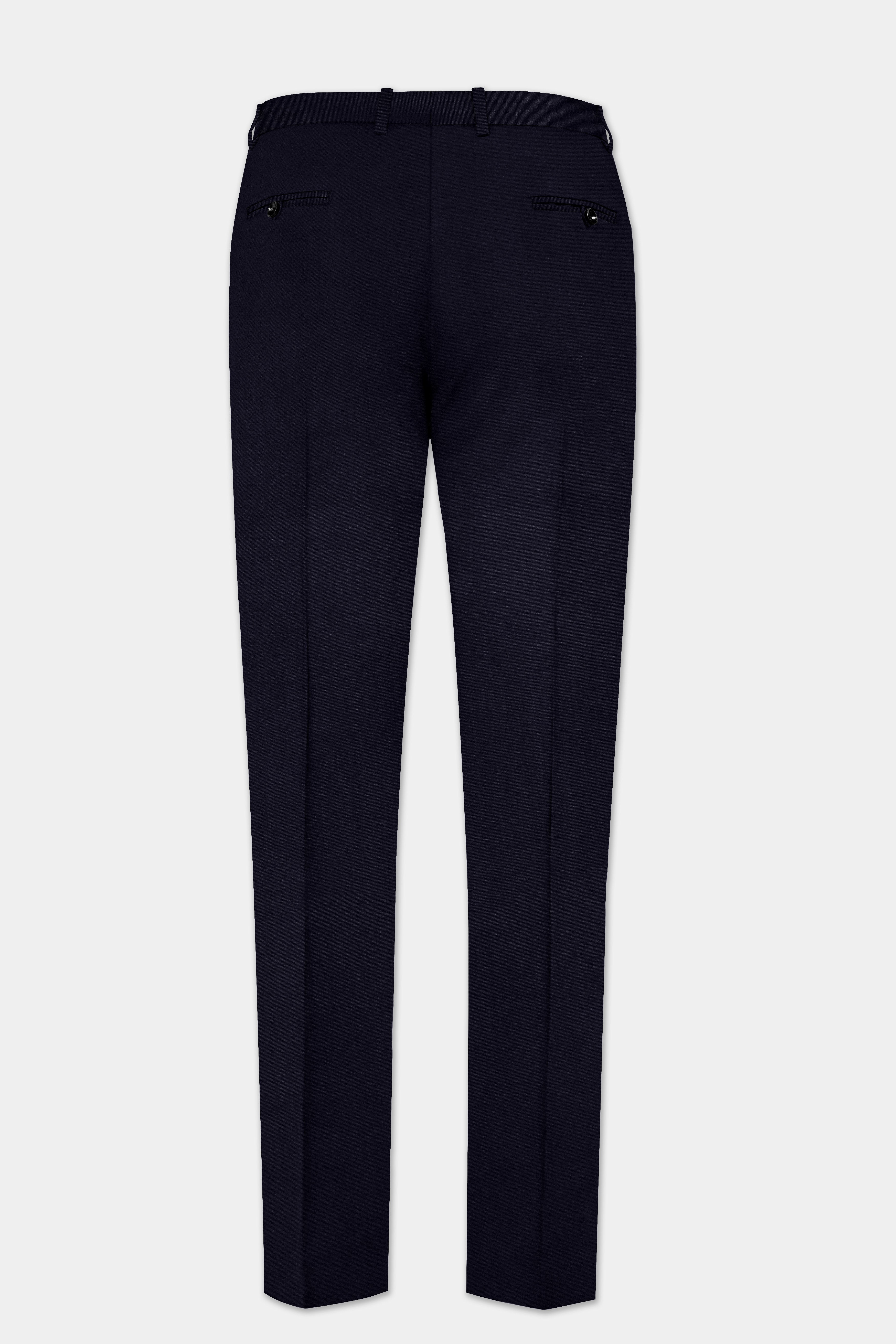 Vulcan Blue Solid Wool Rich Stretchable Waistband Pant