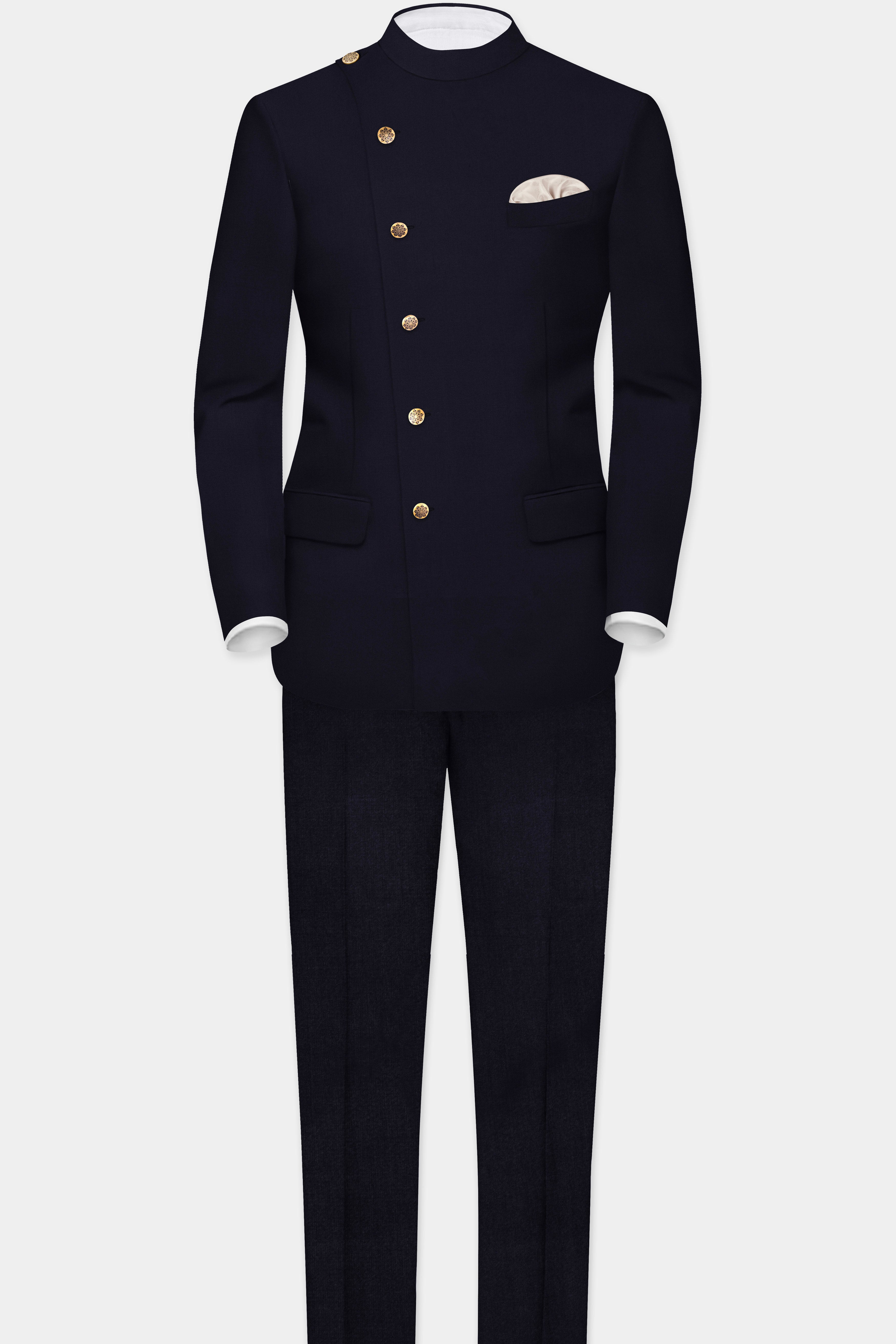 Vulcan Blue Solid Wool Rich Stretchable Waistband Pant