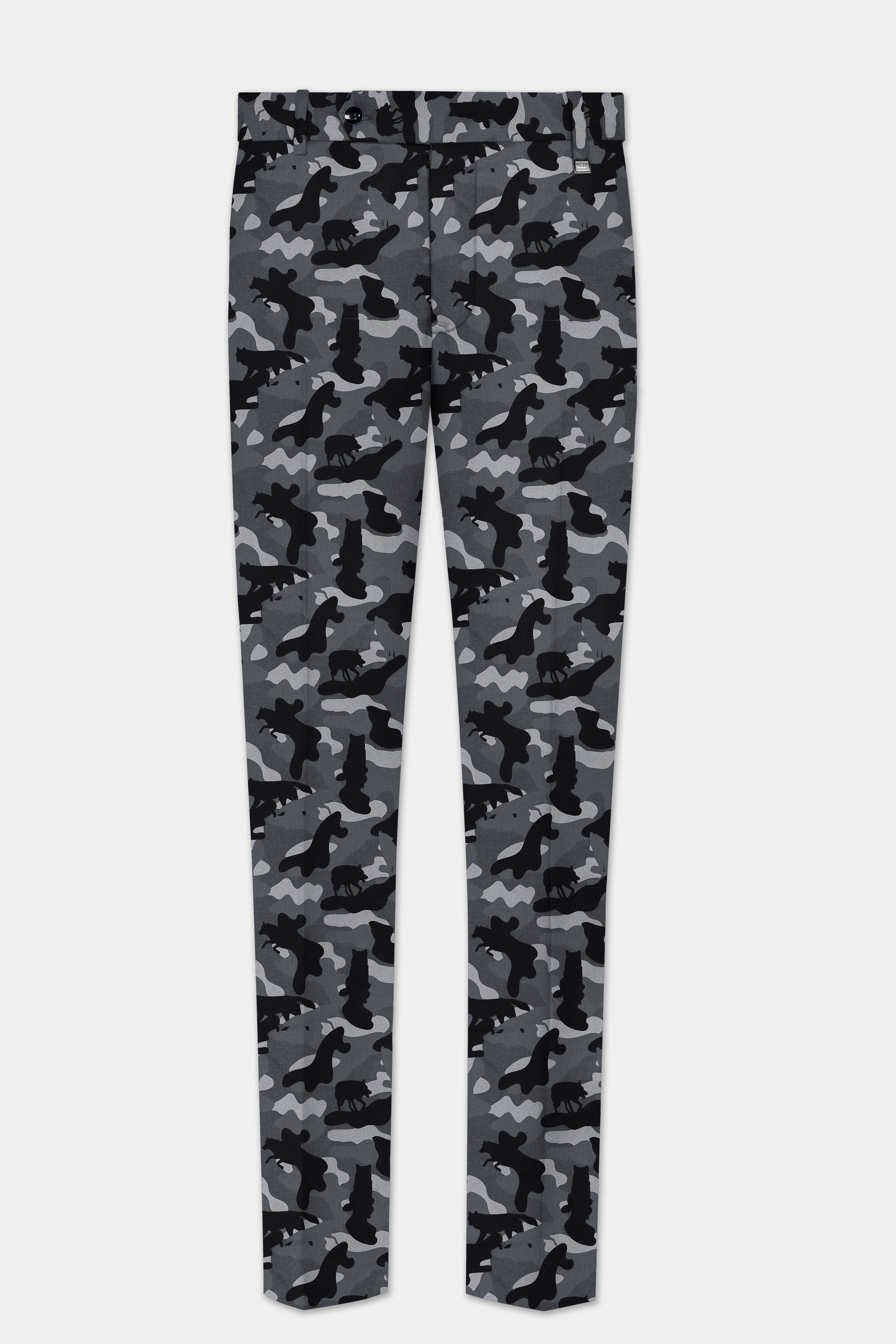Carbon Gray And Cinder Black Camouflage Printed Cotton Stretchable Waistband Pant