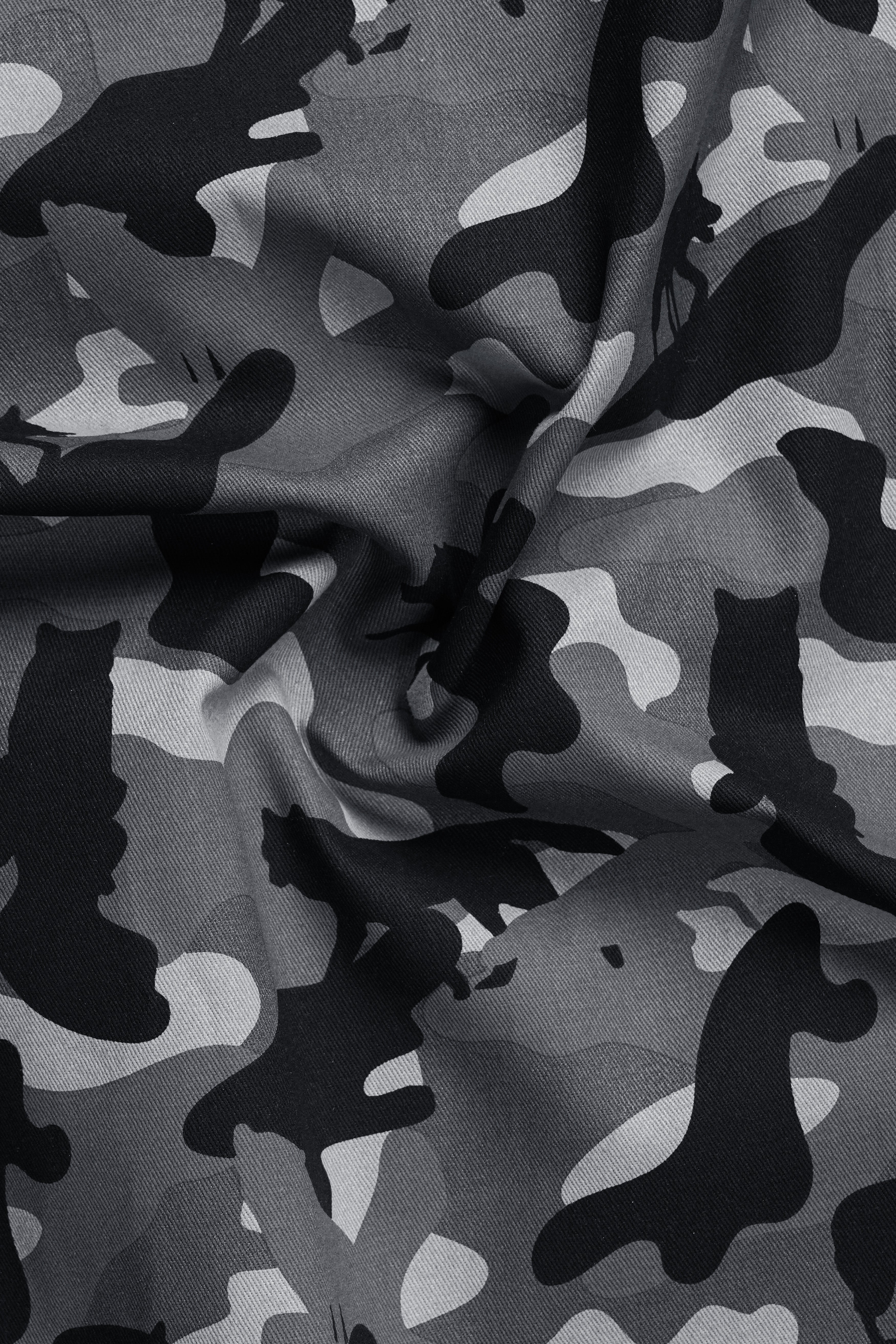 Carbon Gray And Cinder Black Camouflage Printed Cotton Stretchable Waistband Pant