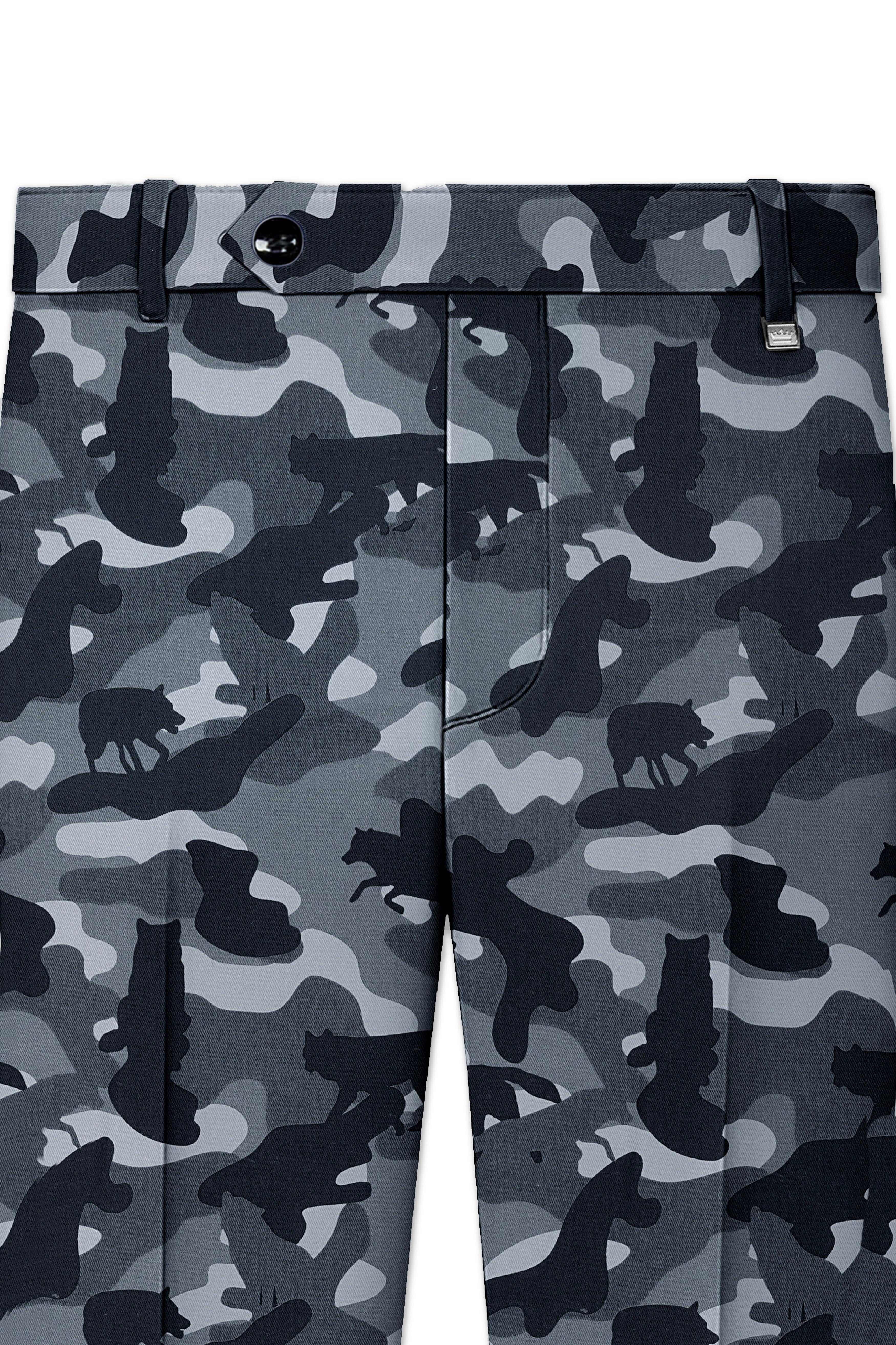 Carbon Gray And Cinder Black Camouflage Printed Cotton Stretchable Waistband Pant