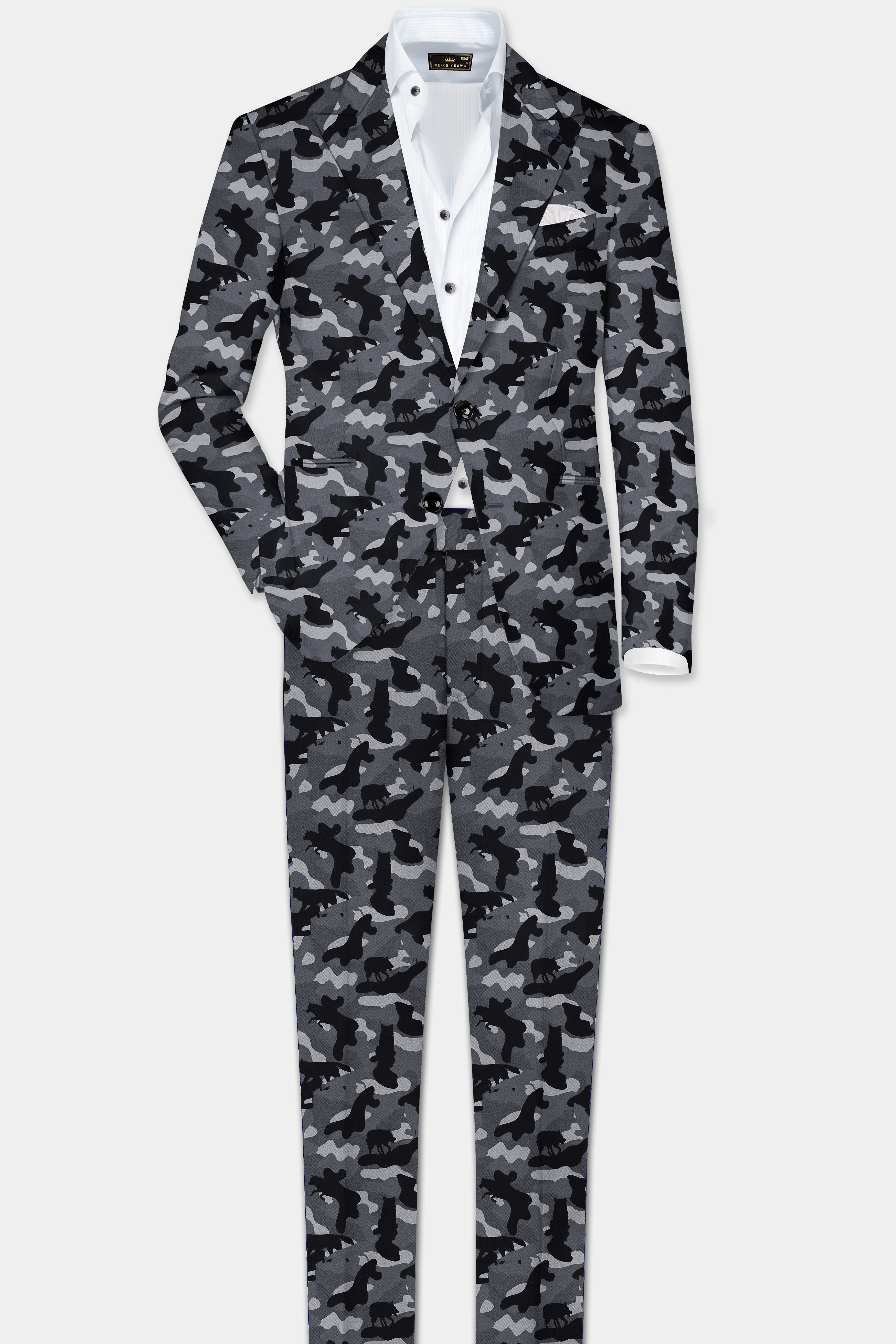 Carbon Gray And Cinder Black Camouflage Printed Cotton Stretchable Waistband Pant