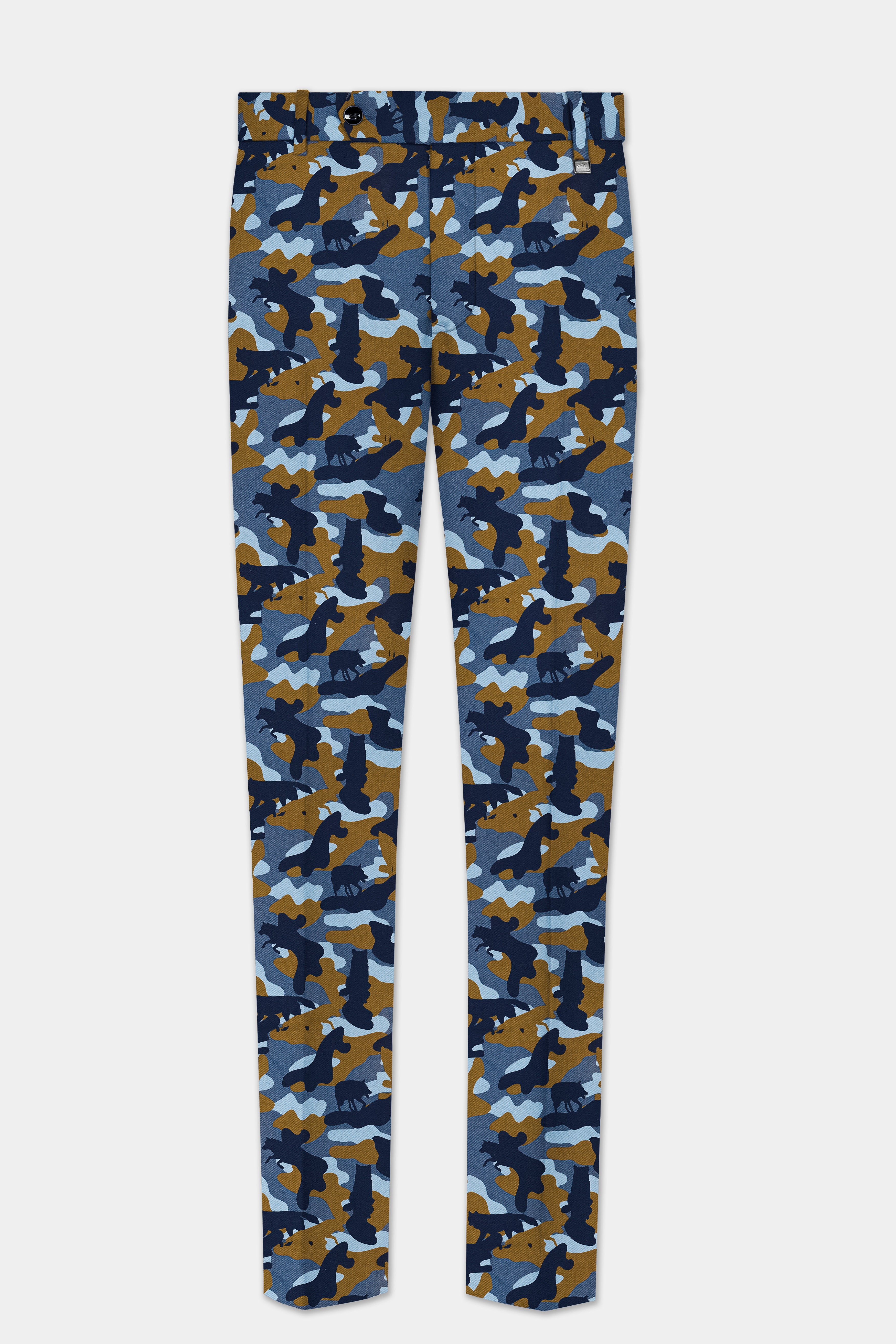 Martinique Blue And Irish Brown Camouflage Printed Stretchable Waistband Pant