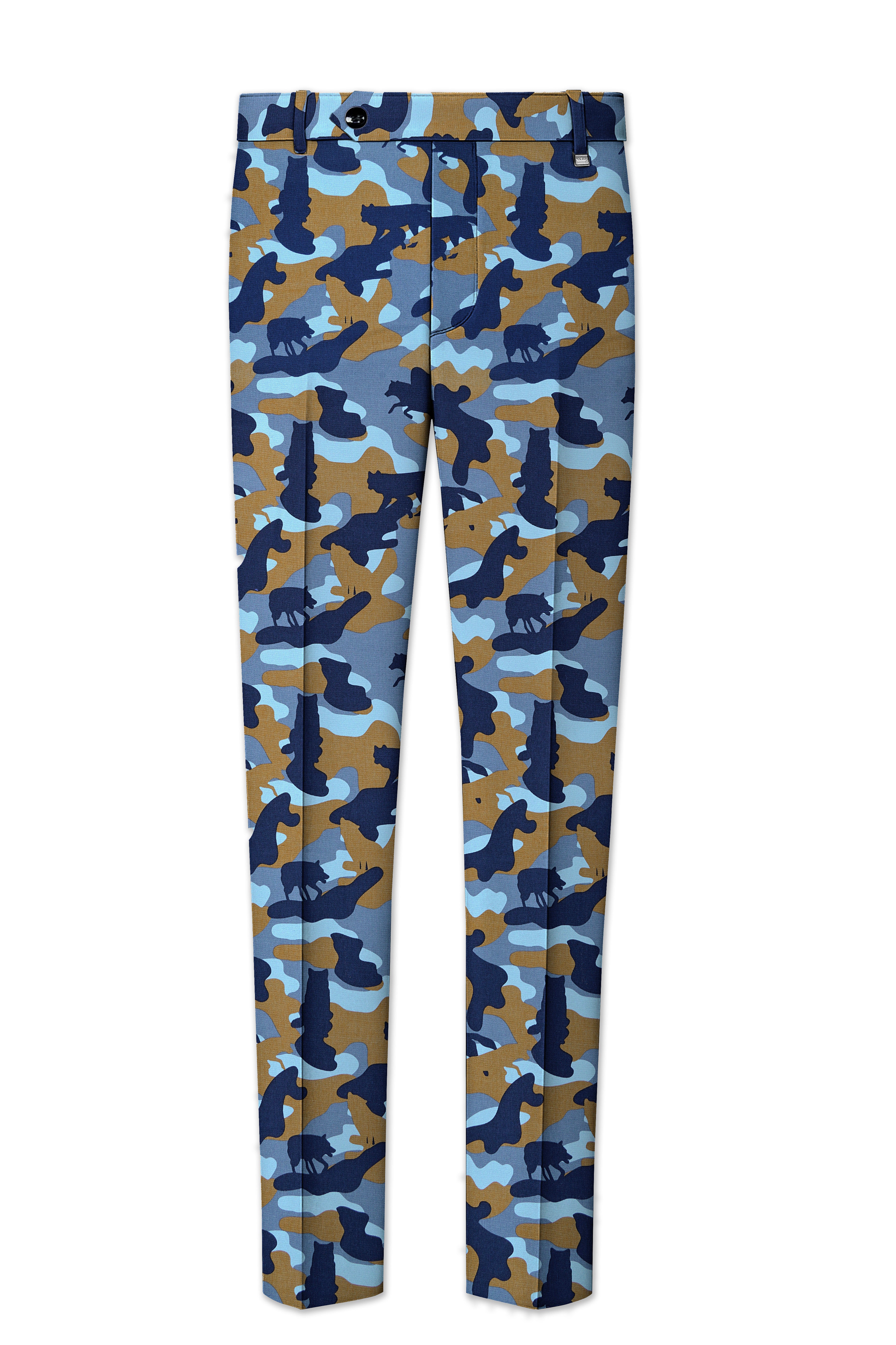 Martinique Blue And Irish Brown Camouflage Printed Stretchable Waistband Pant
