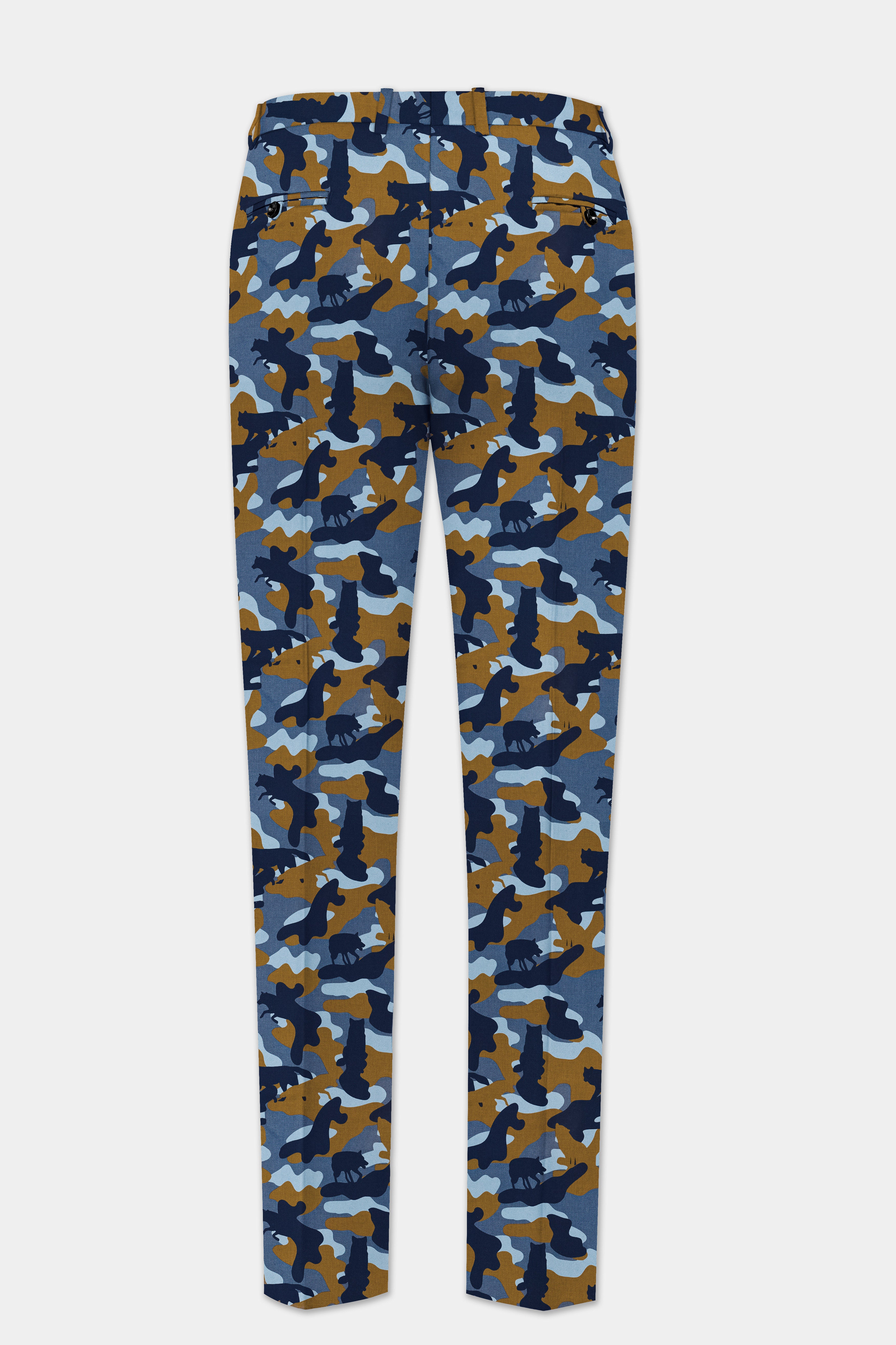 Martinique Blue And Irish Brown Camouflage Printed Stretchable Waistband Pant