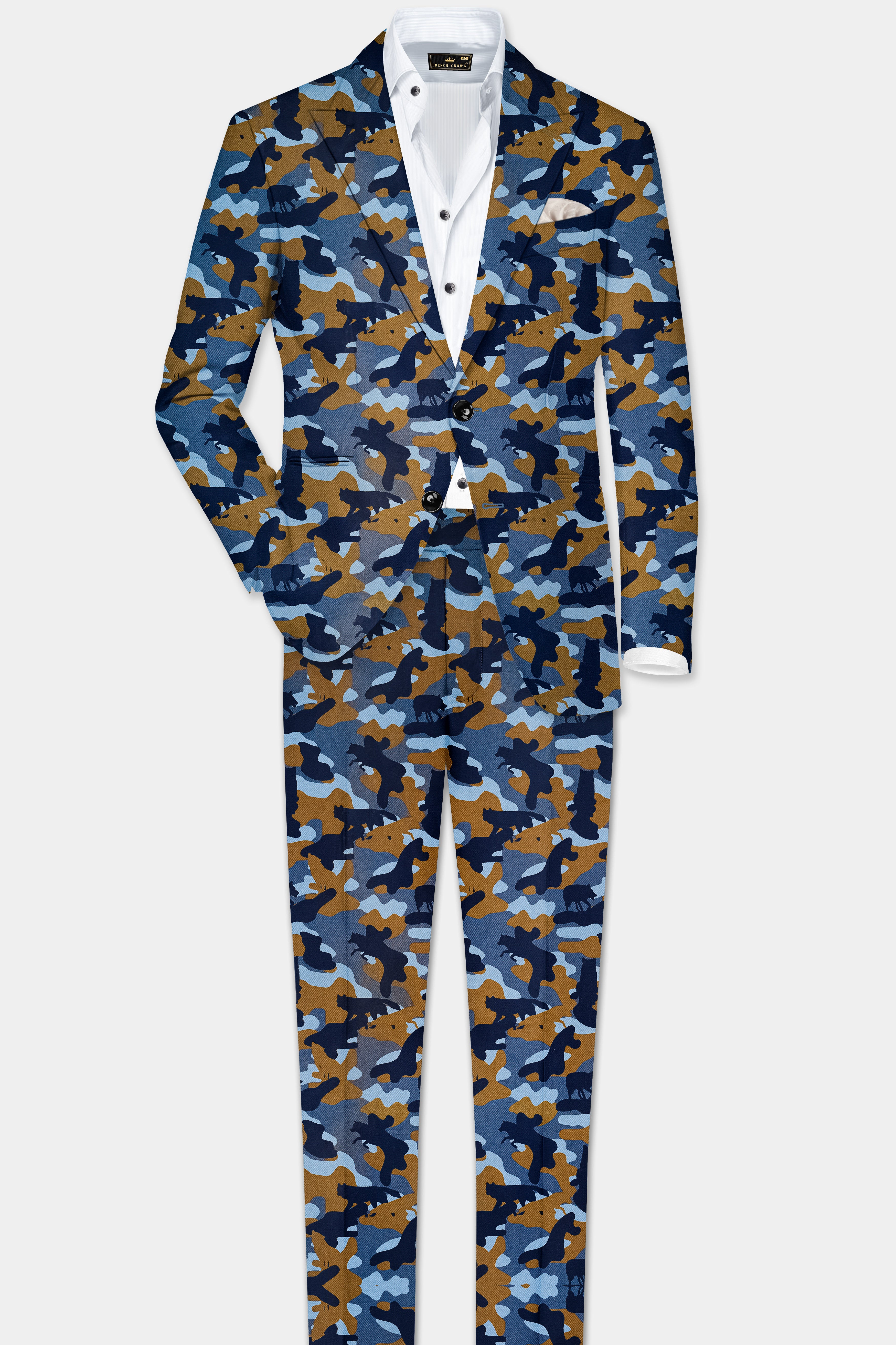 Martinique Blue And Irish Brown Camouflage Printed Stretchable Waistband Pant
