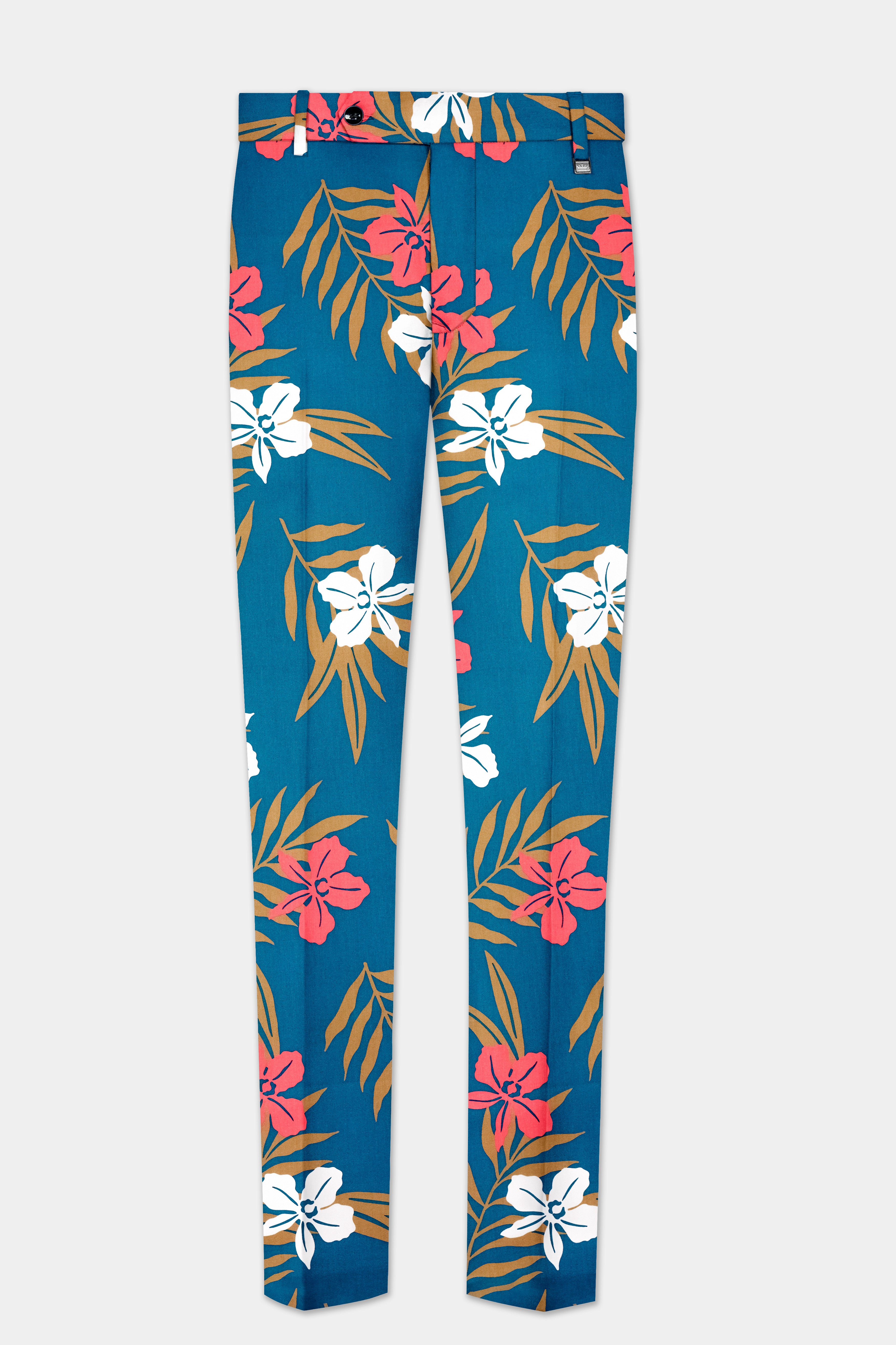 Venice Blue Floral Printed Cotton Stretchable Waistband Pant