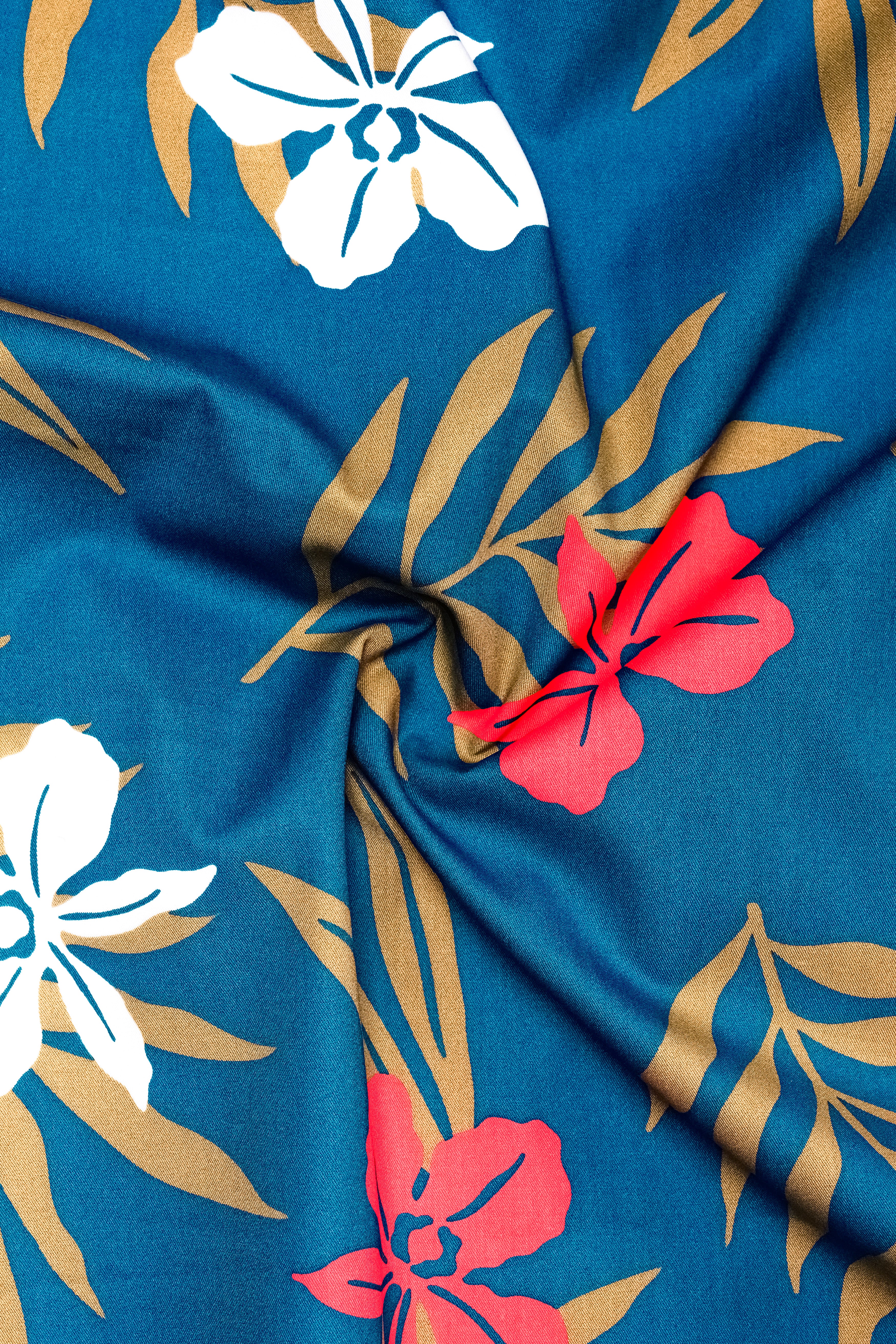 Venice Blue Floral Printed Cotton Stretchable Waistband Pant