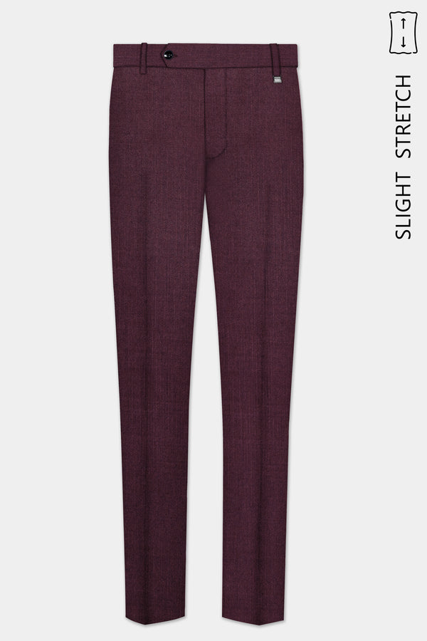 Merlot-Bistre Wine Maroon Solid Wool Rich Slight Stretch Waistband Pant