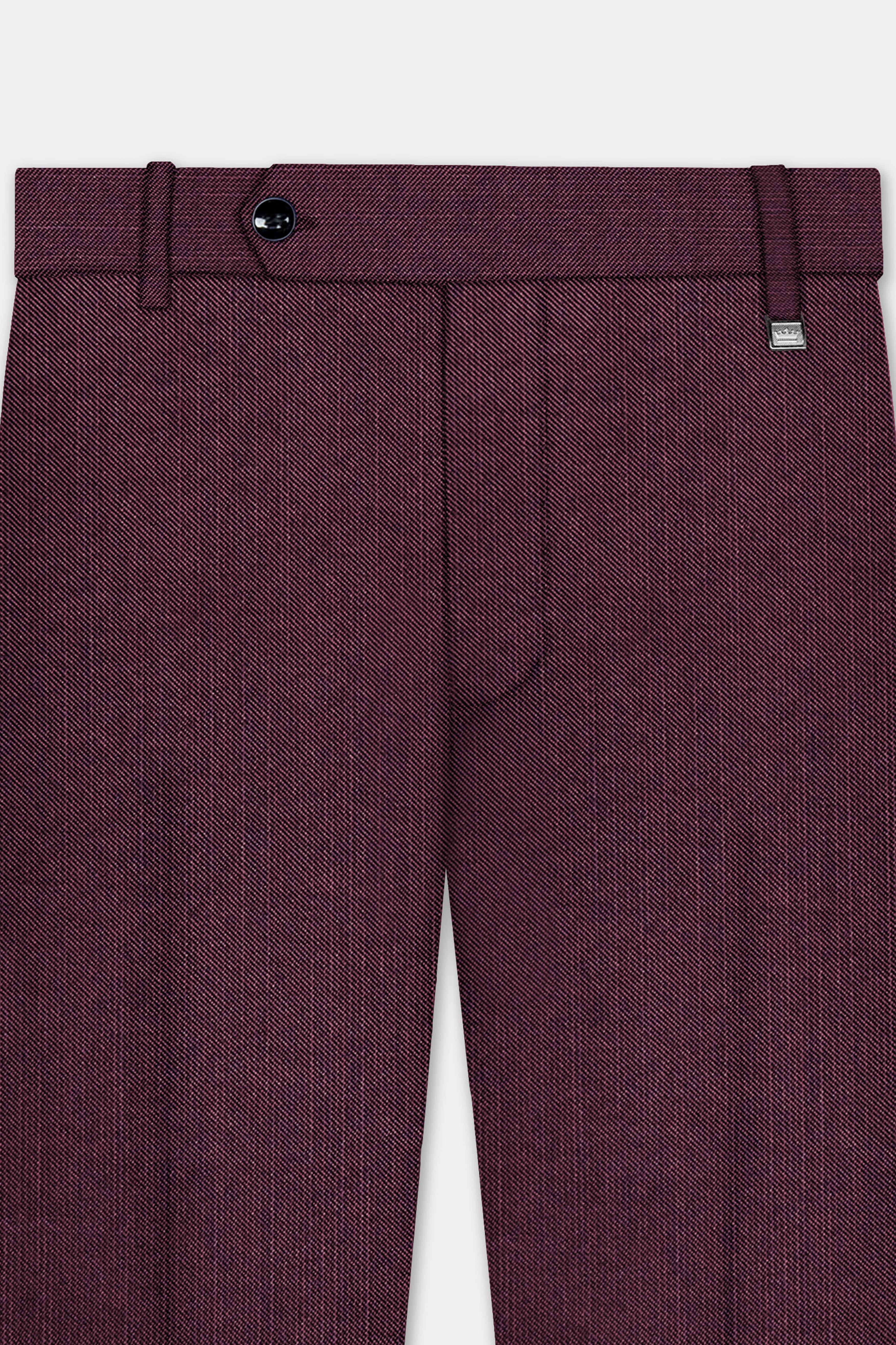 Merlot-Bistre Wine Maroon Solid Wool Rich Slight Stretch Waistband Pant