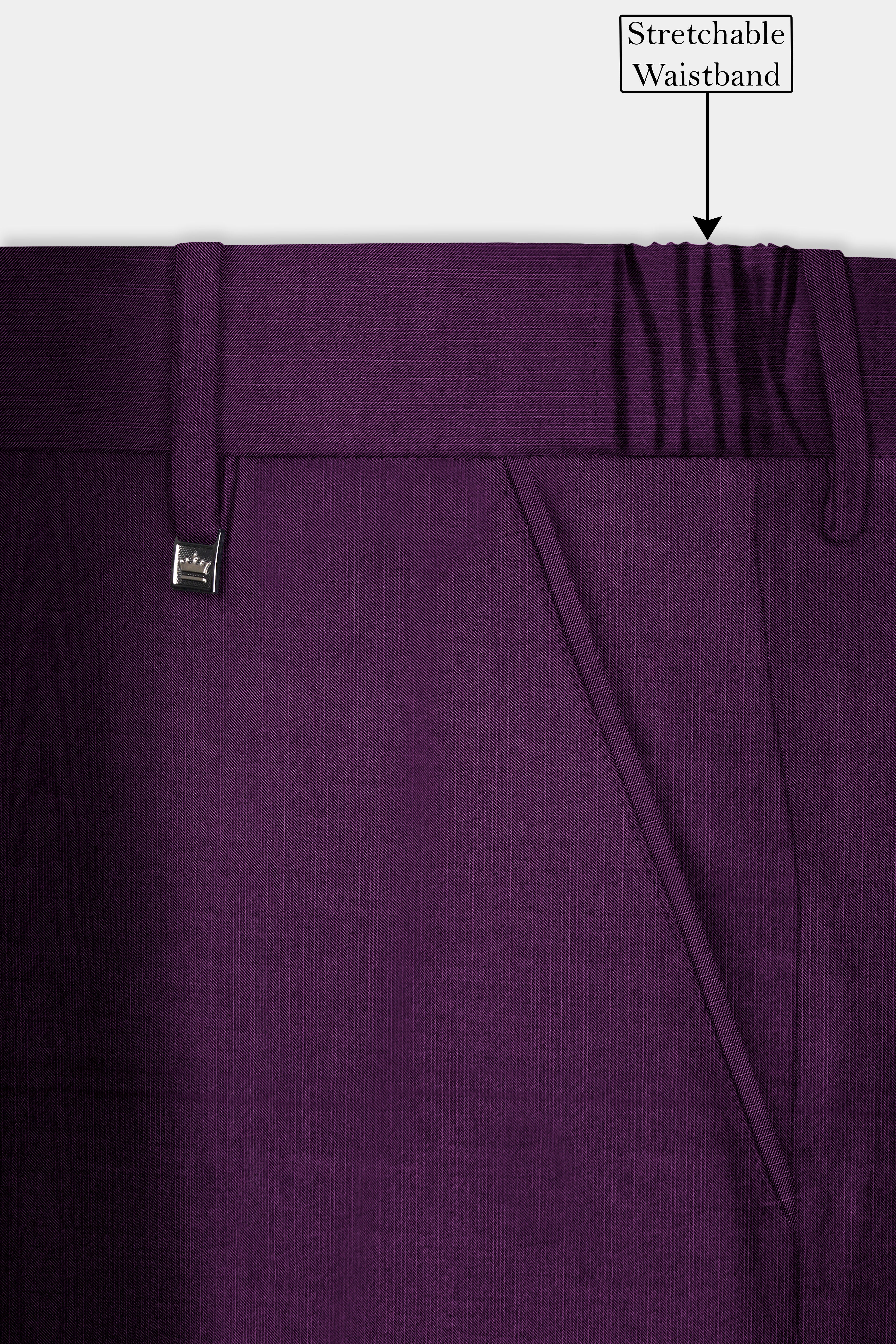 Orchid-Grape Purple Solid Wool Rich Slight Stretch Waistband Pant