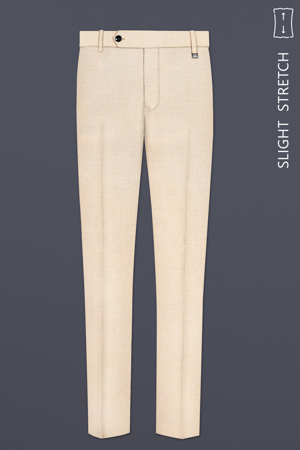 Biscotti-Parchment Cream Solid Wool Rich Slight Stretch Waistband Pant