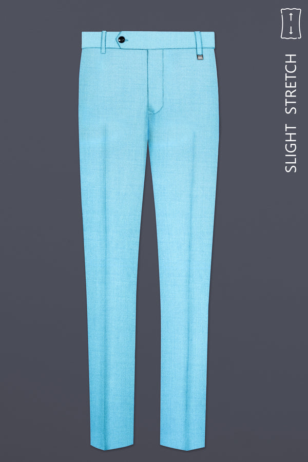Iceland-Aquamarine Blue Solid Wool Rich Slight Stretch Waistband Pant