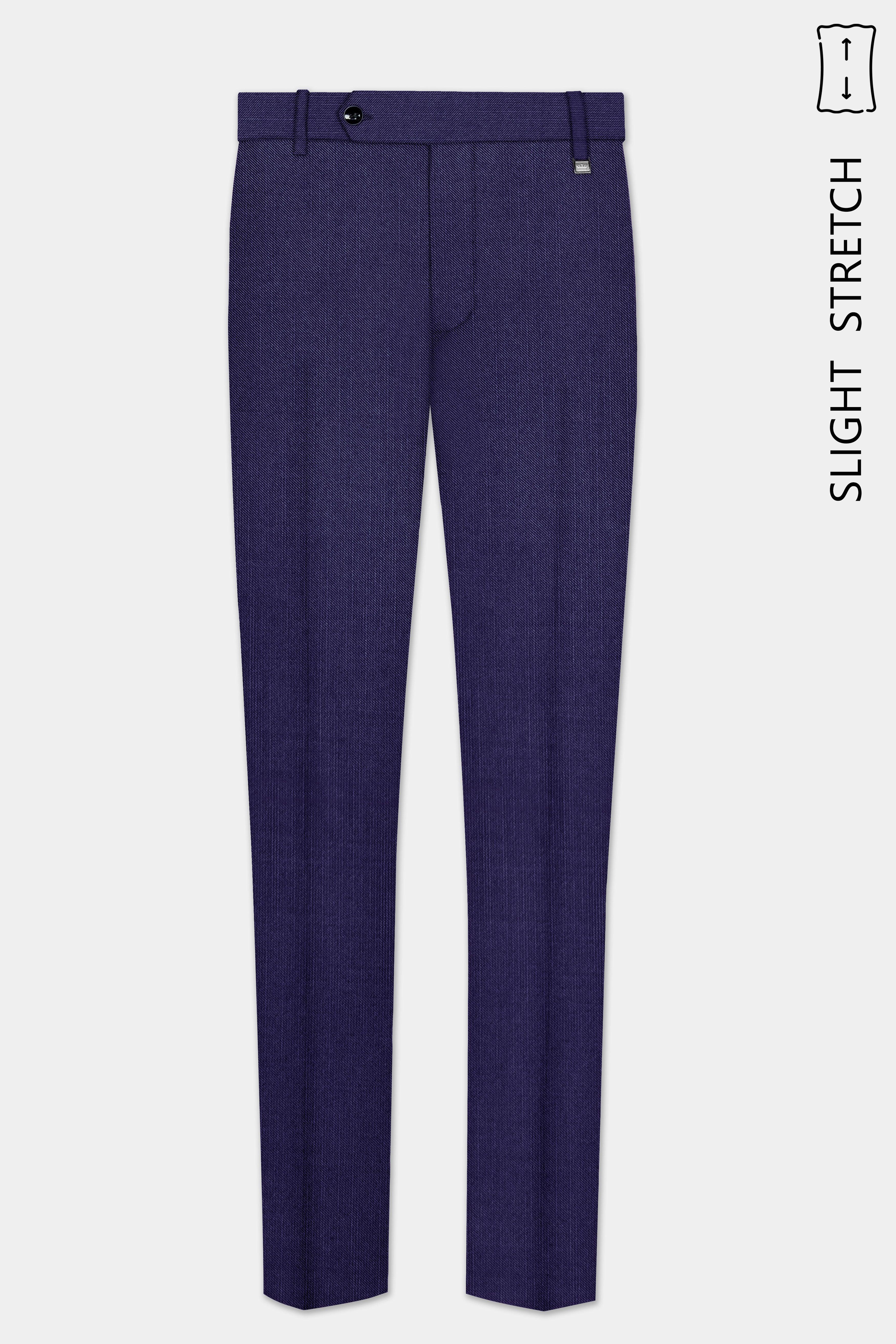 Triton-Martinique Blue Solid Wool Rich Slight Stretch Waistband Pant