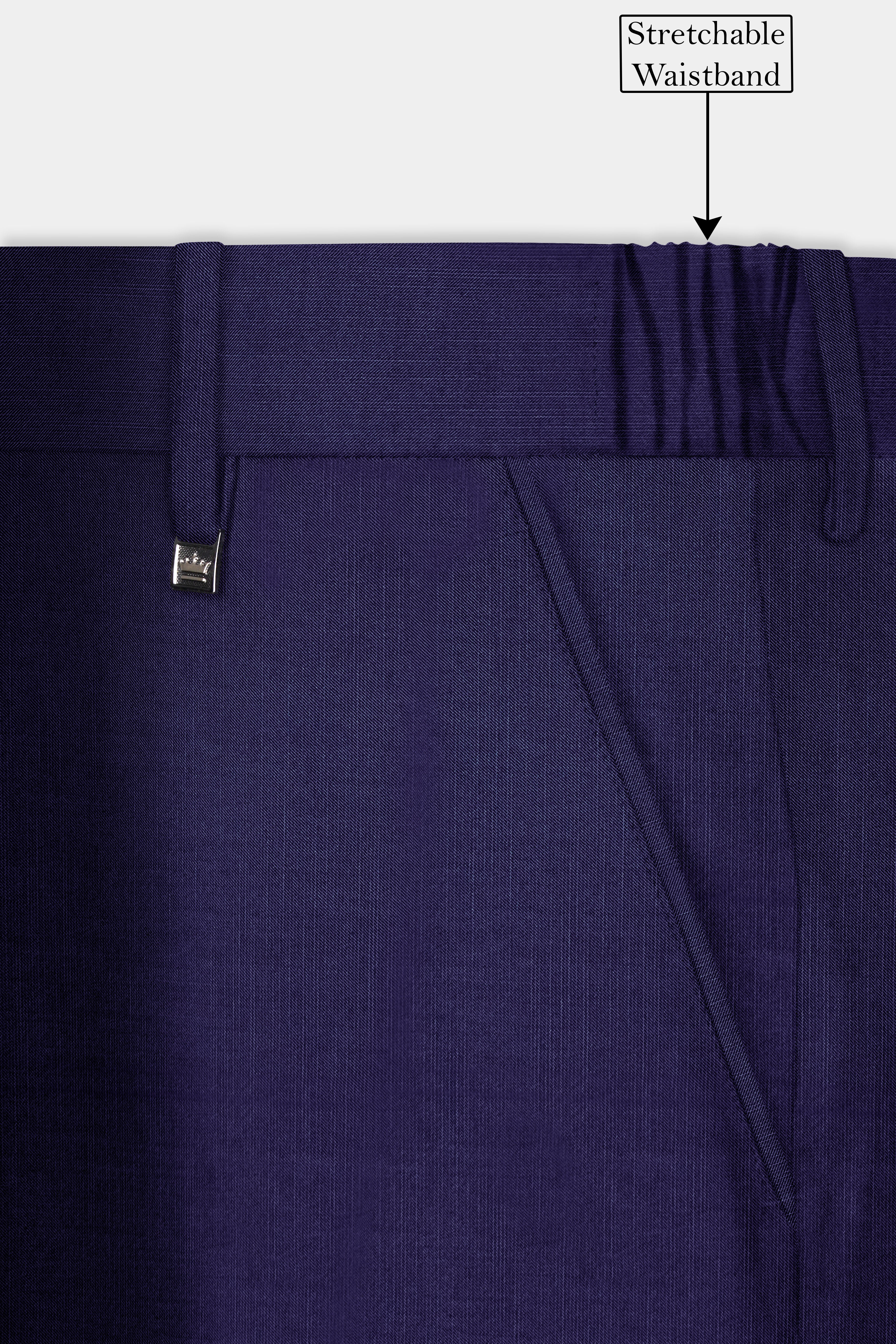 Triton-Martinique Blue Solid Wool Rich Slight Stretch Waistband Pant