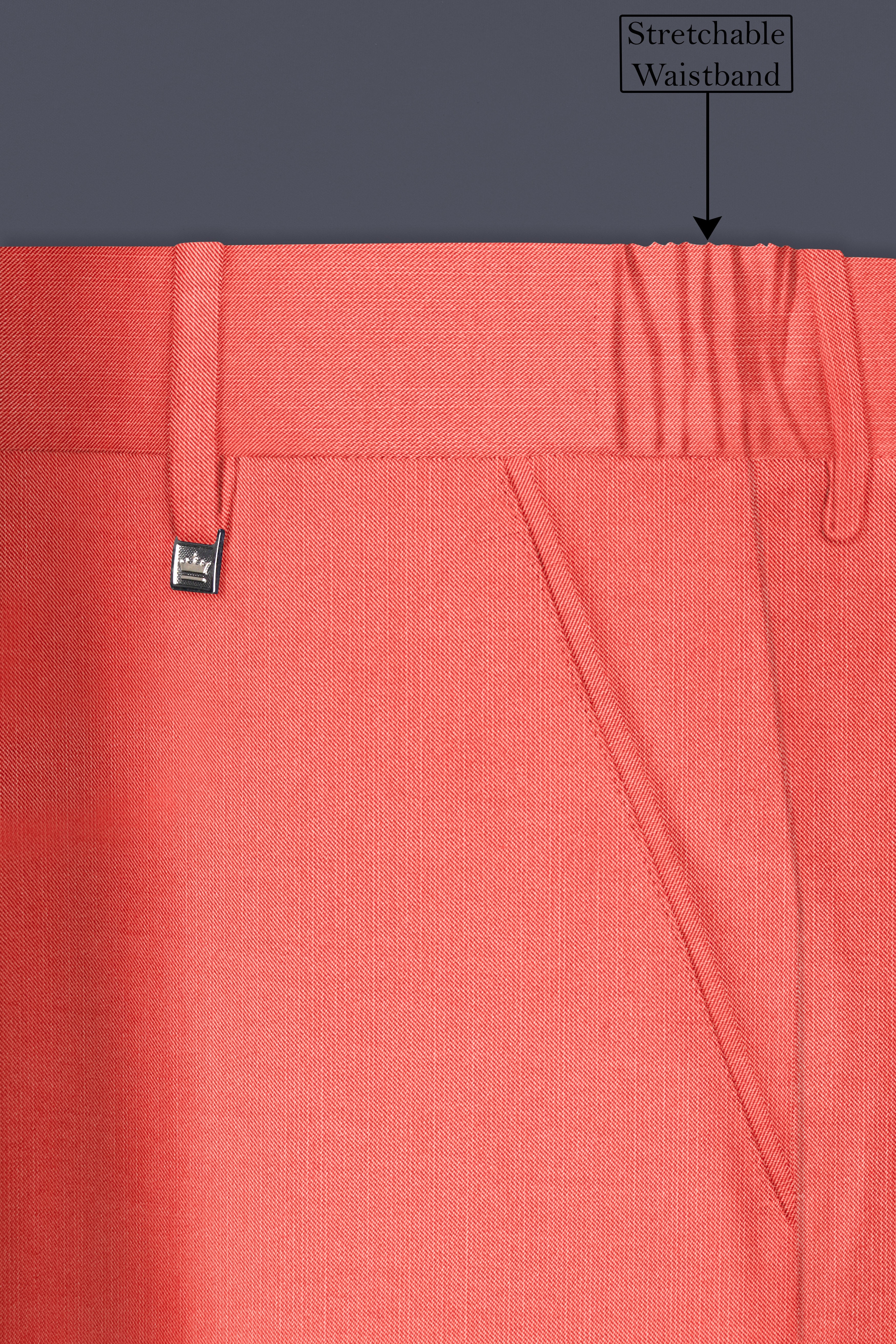 Aurora-Salmon Orange Solid Wool Rich Stretchable traveler Pant
