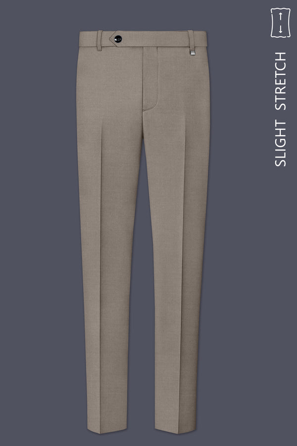 Amour-Dusty Brown Solid Wool Rich Slight Stretch Waistband Pant