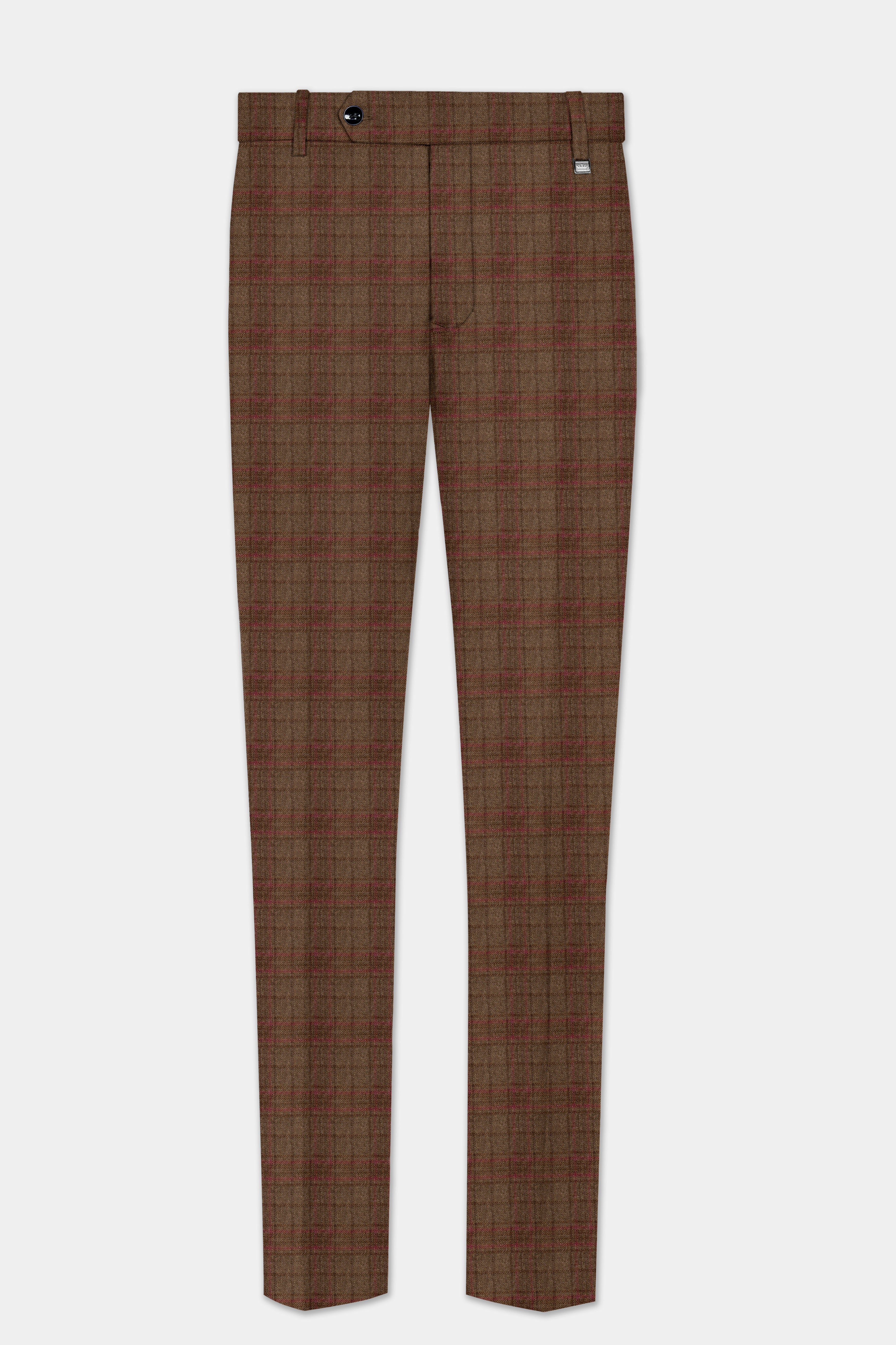 Cango Brown Plaid Wool Rich Stretchable Waistband Pant