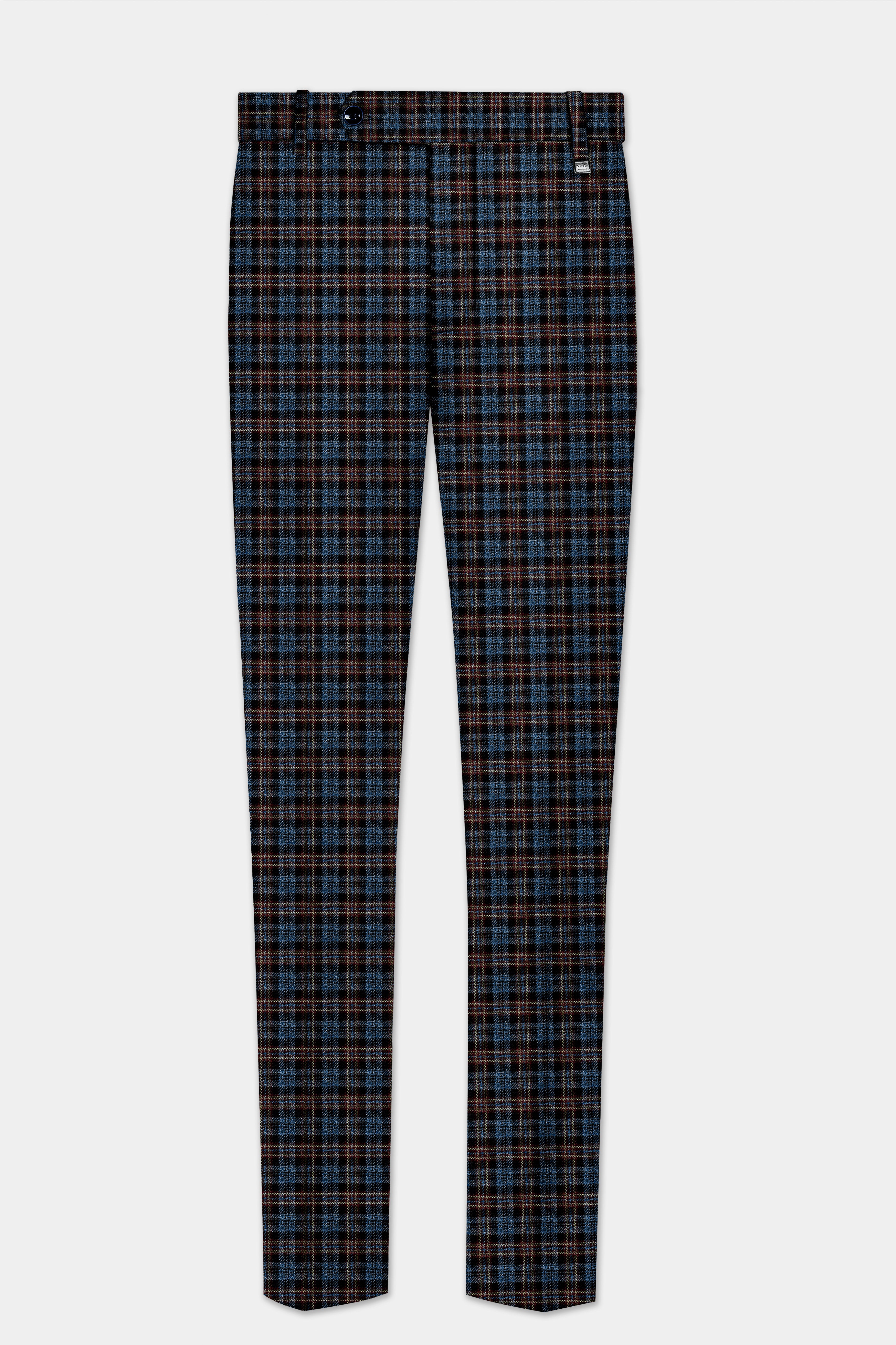 Asphalt Blue Plaid Wool Rich Stretchable Waistband Pant