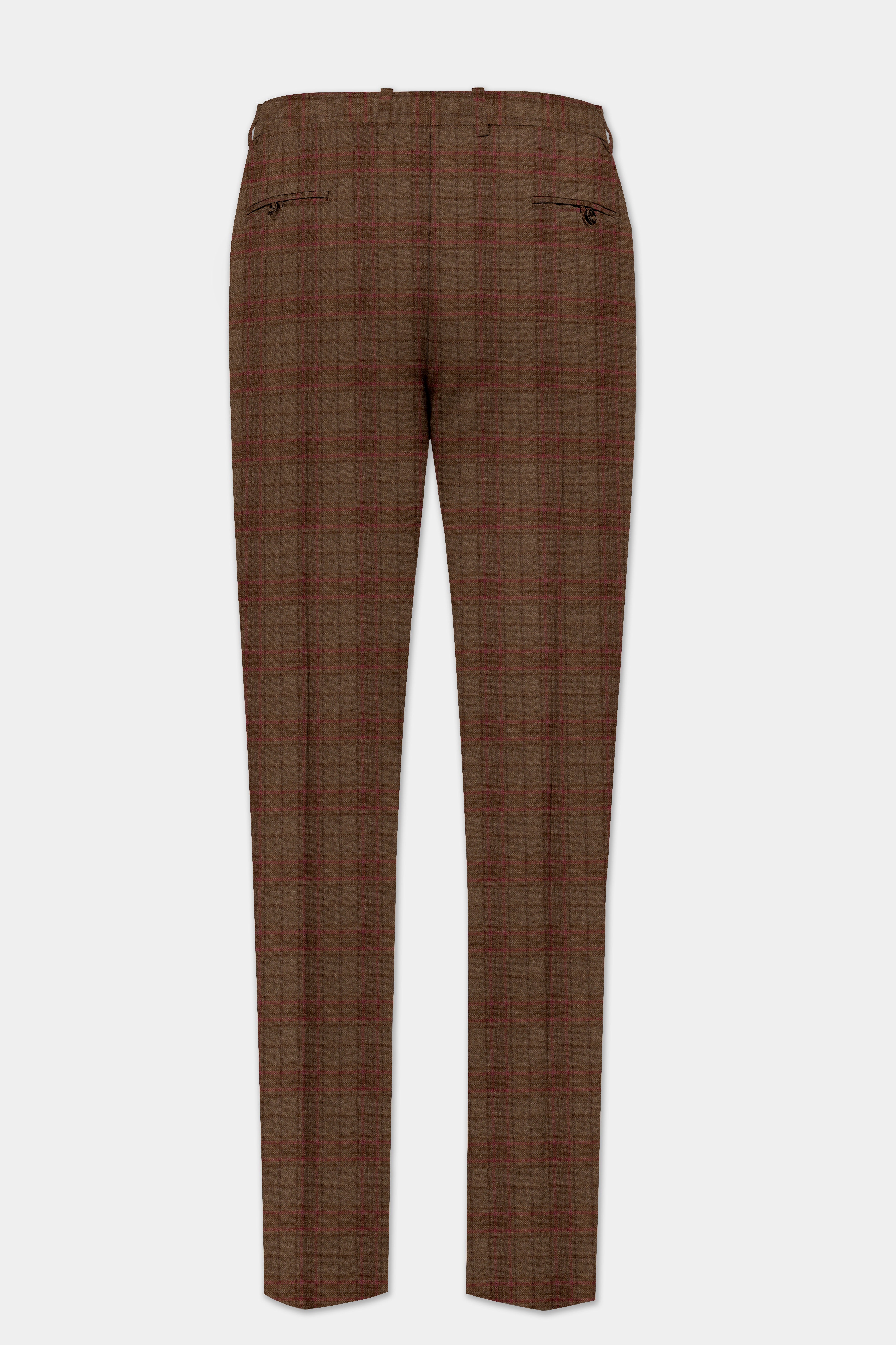 Cango Brown Plaid Wool Rich Stretchable Waistband Pant