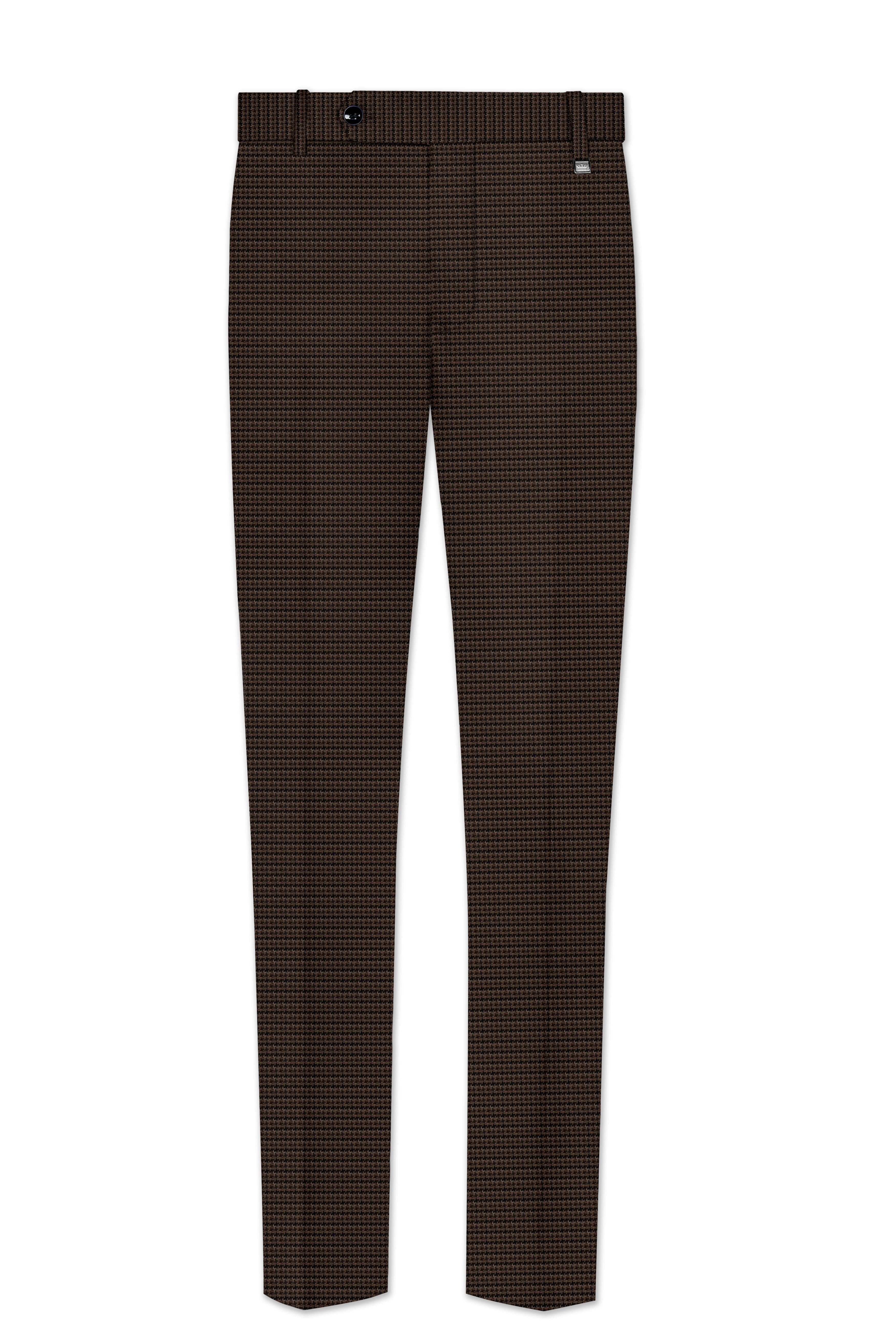 Brunwick-Cocoa Brown houndstooth Textured Wool Rich Stretchable Waistband Pant