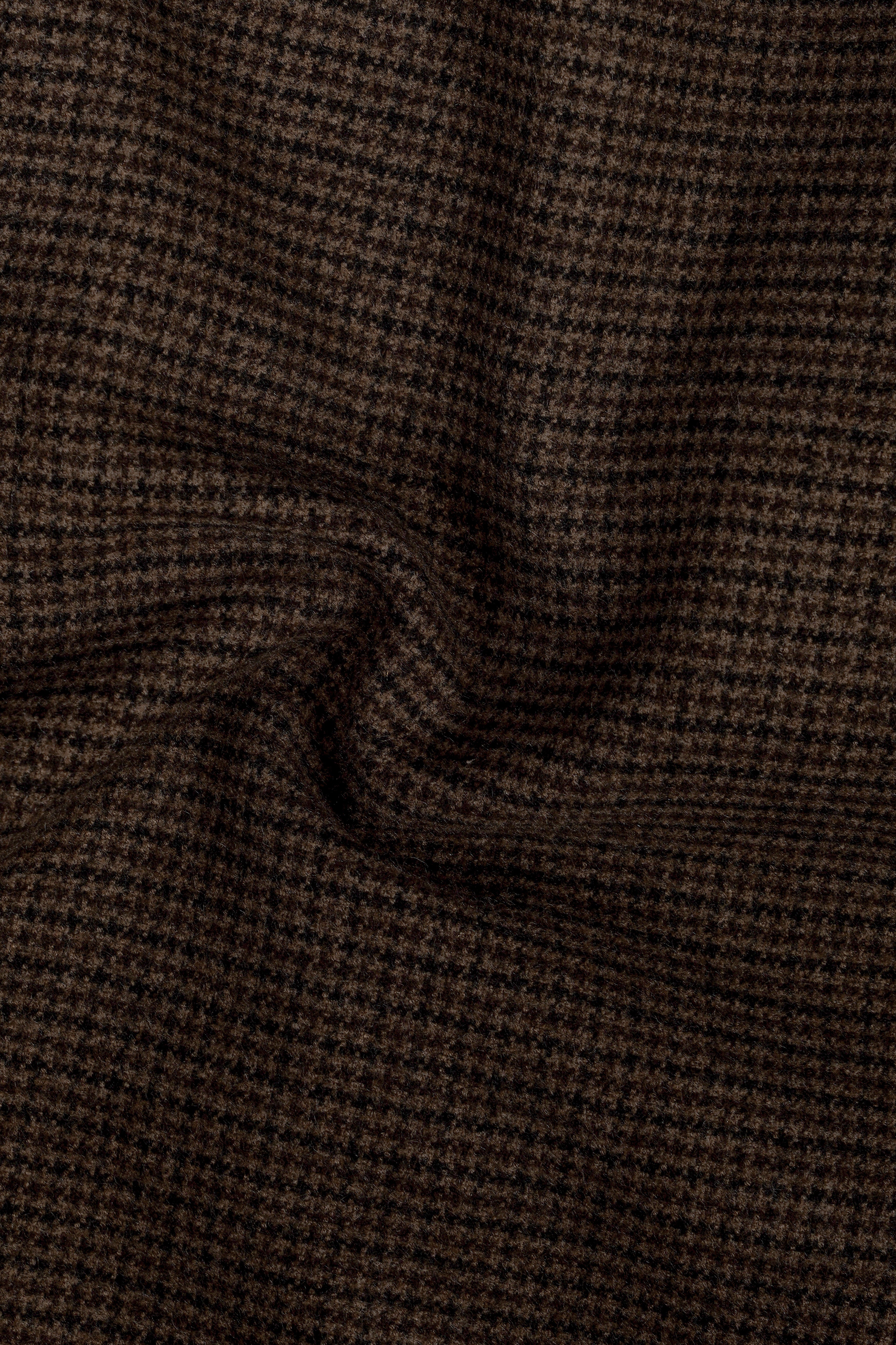Brunwick-Cocoa Brown houndstooth Textured Wool Rich Stretchable Waistband Pant