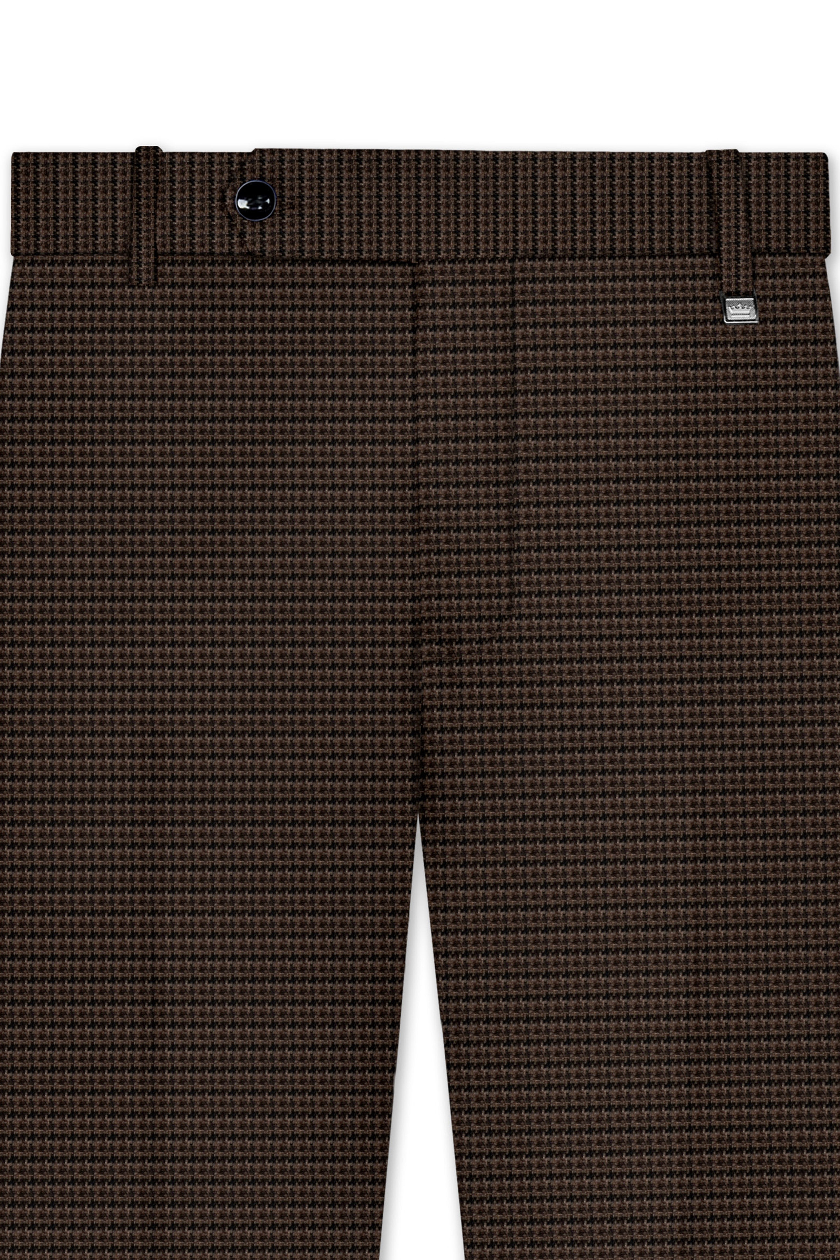 Brunwick-Cocoa Brown houndstooth Textured Wool Rich Stretchable Waistband Pant